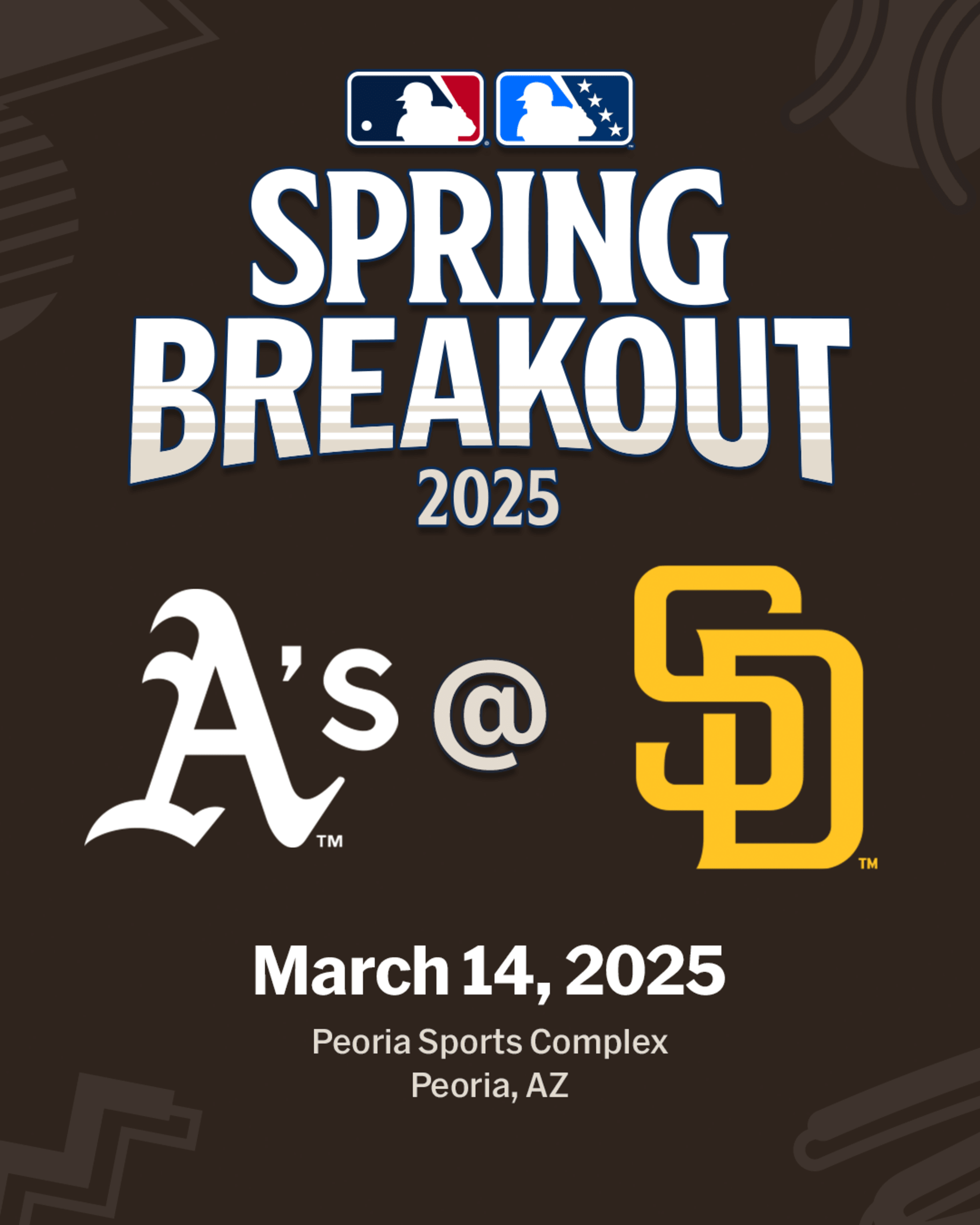 2025 MLB Spring Breakout game - The Athletics Prospects vs. San Diego Padres Prospects. March 14, 2025 at Peoria Sports Complex in Peoria, Arizona