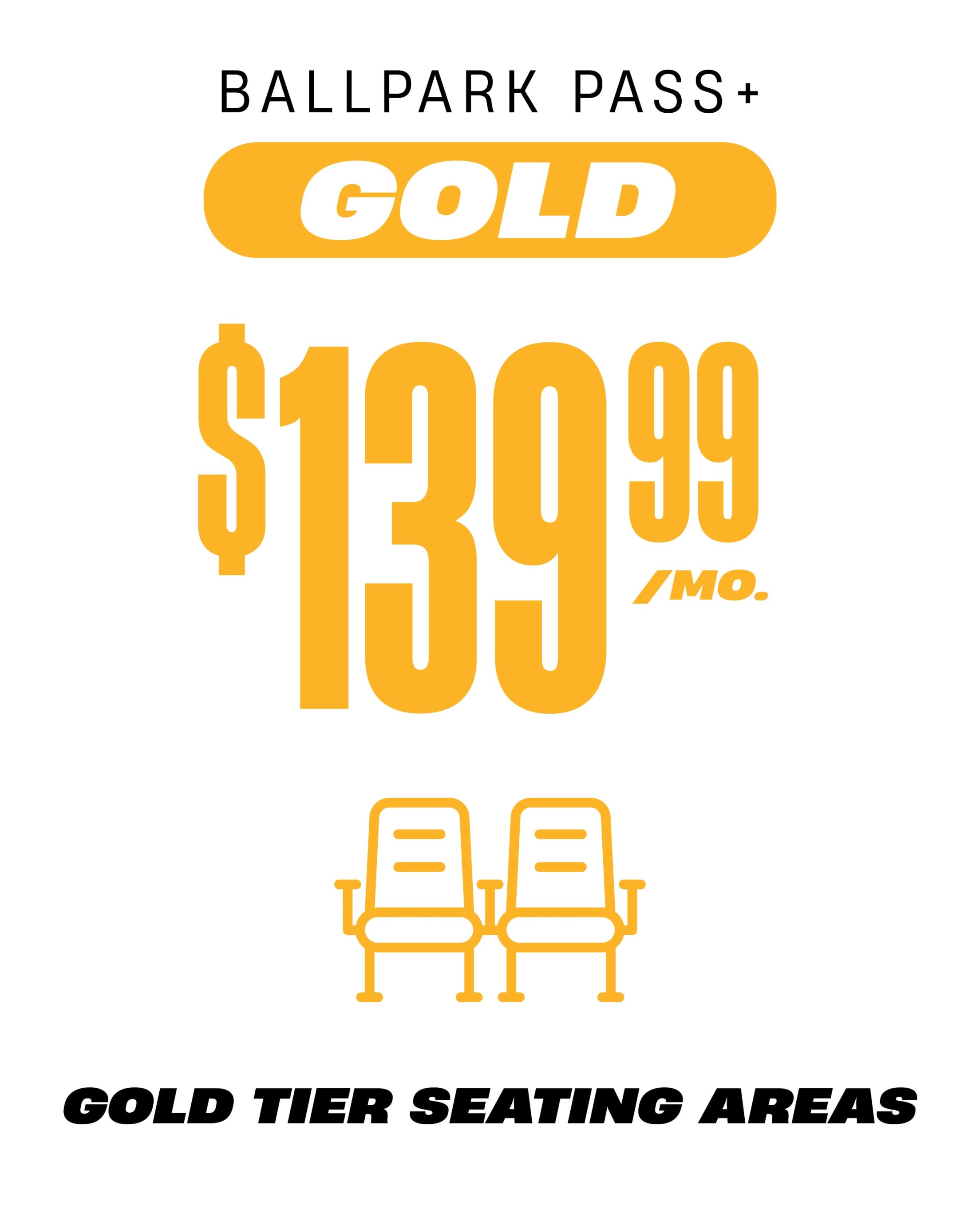 Ballpark Pass+ Gold $139.99/mo Gold Tier Seating Areas