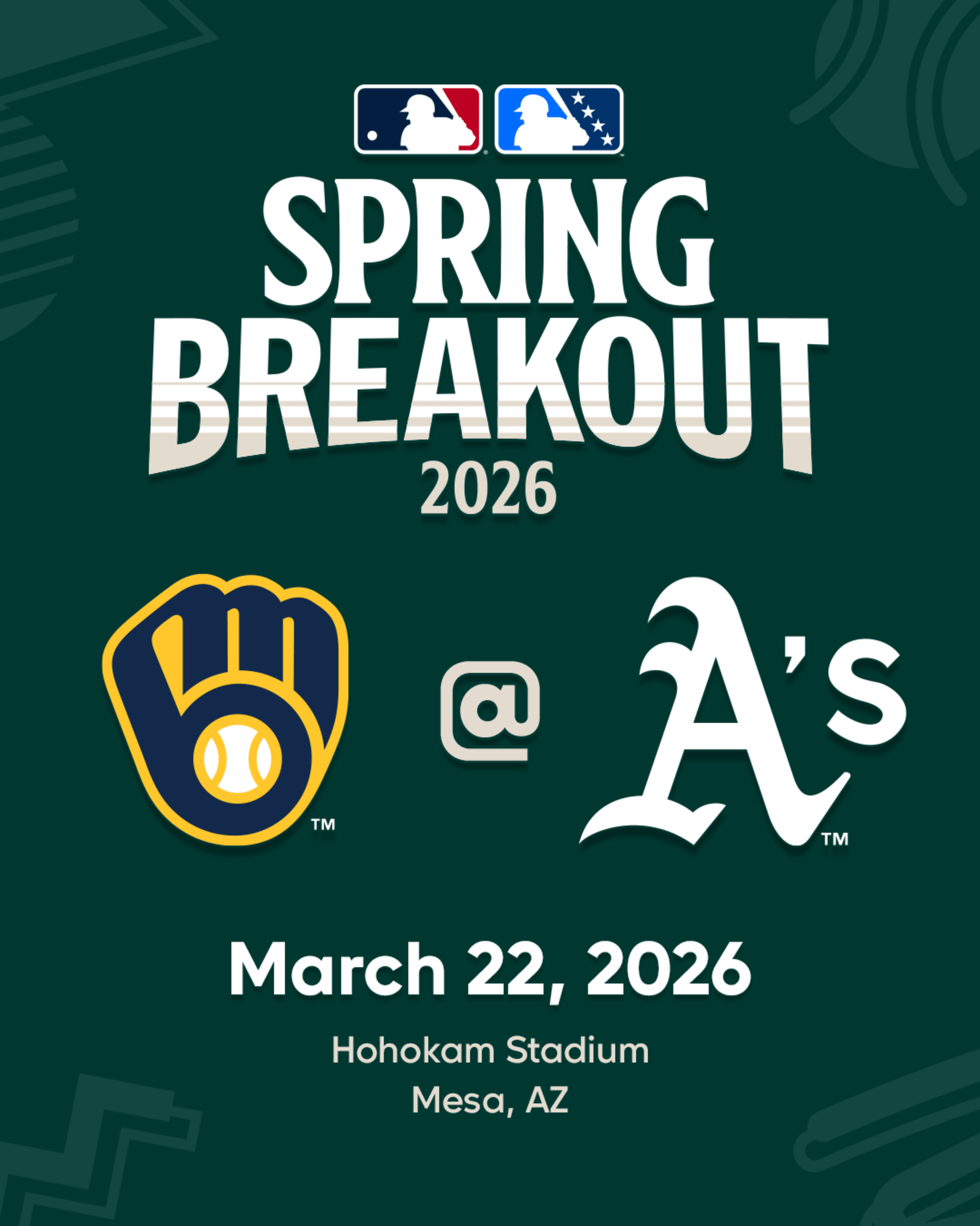 2026 MLB Spring Breakout game - Milwaukee Brewers Prospects vs. The Athletics Prospects. March 22, 2026 at Hohokam Stadium in Mesa, Arizona.