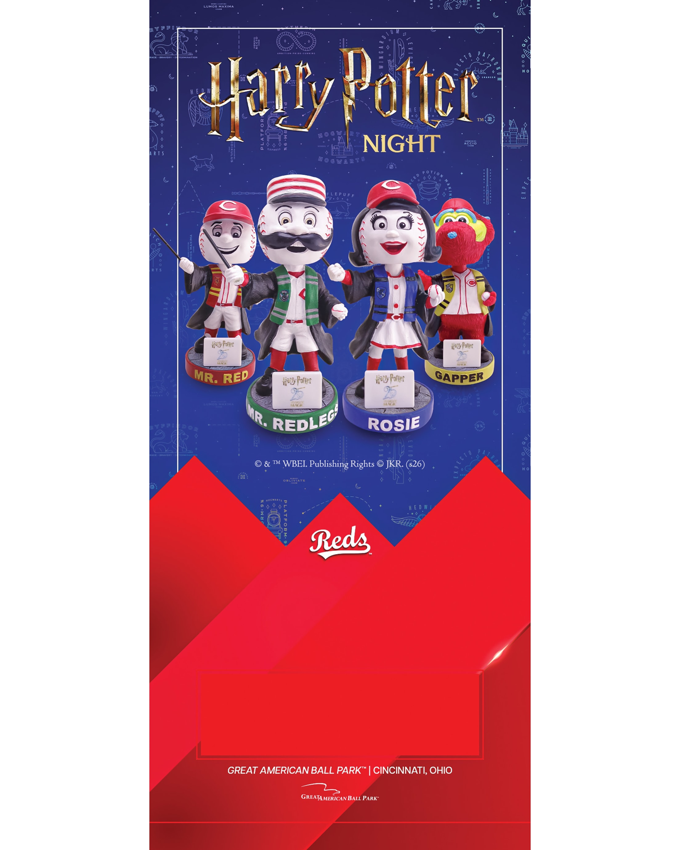 Harry Potter Night featuring bobbleheads of all four Reds mascots!