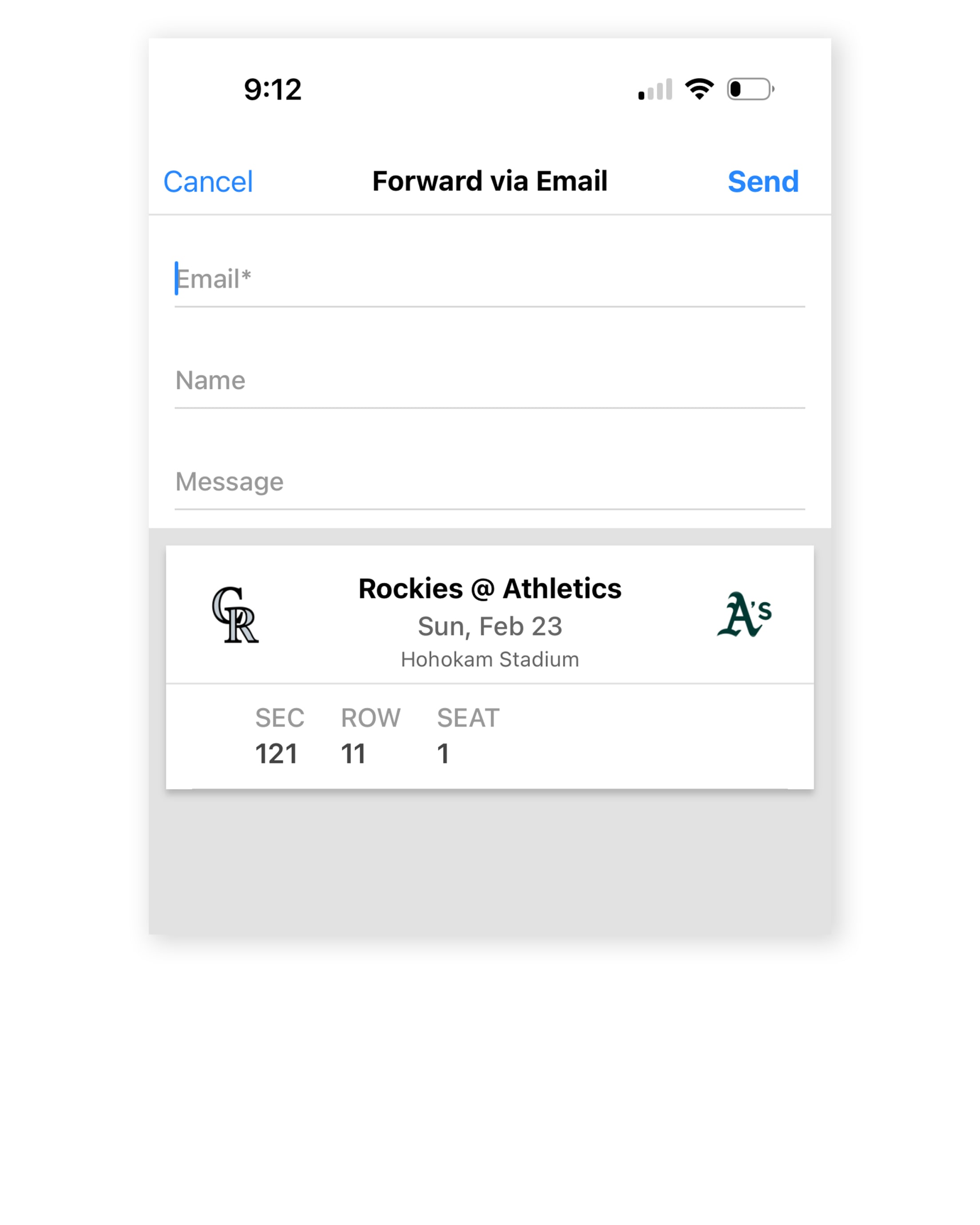 Fill out the information to "Forward via Email" & click "Send"
