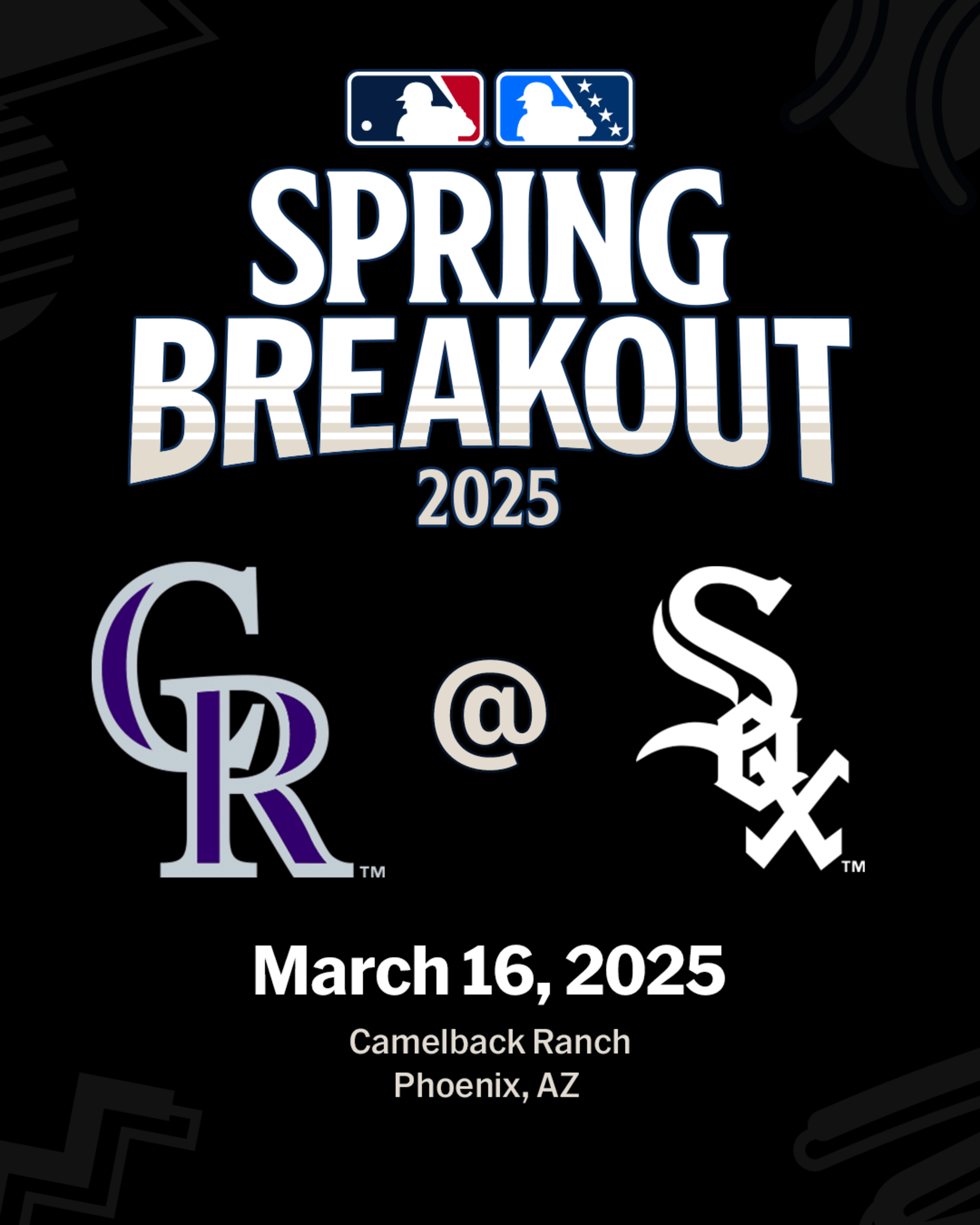 2025 MLB Spring Breakout game - Colorado Rockies Prospects vs. Chicago White Sox Prospects. March 16, 2025 at Camelback Ranch-Glendale in Phoenix, Arizona.