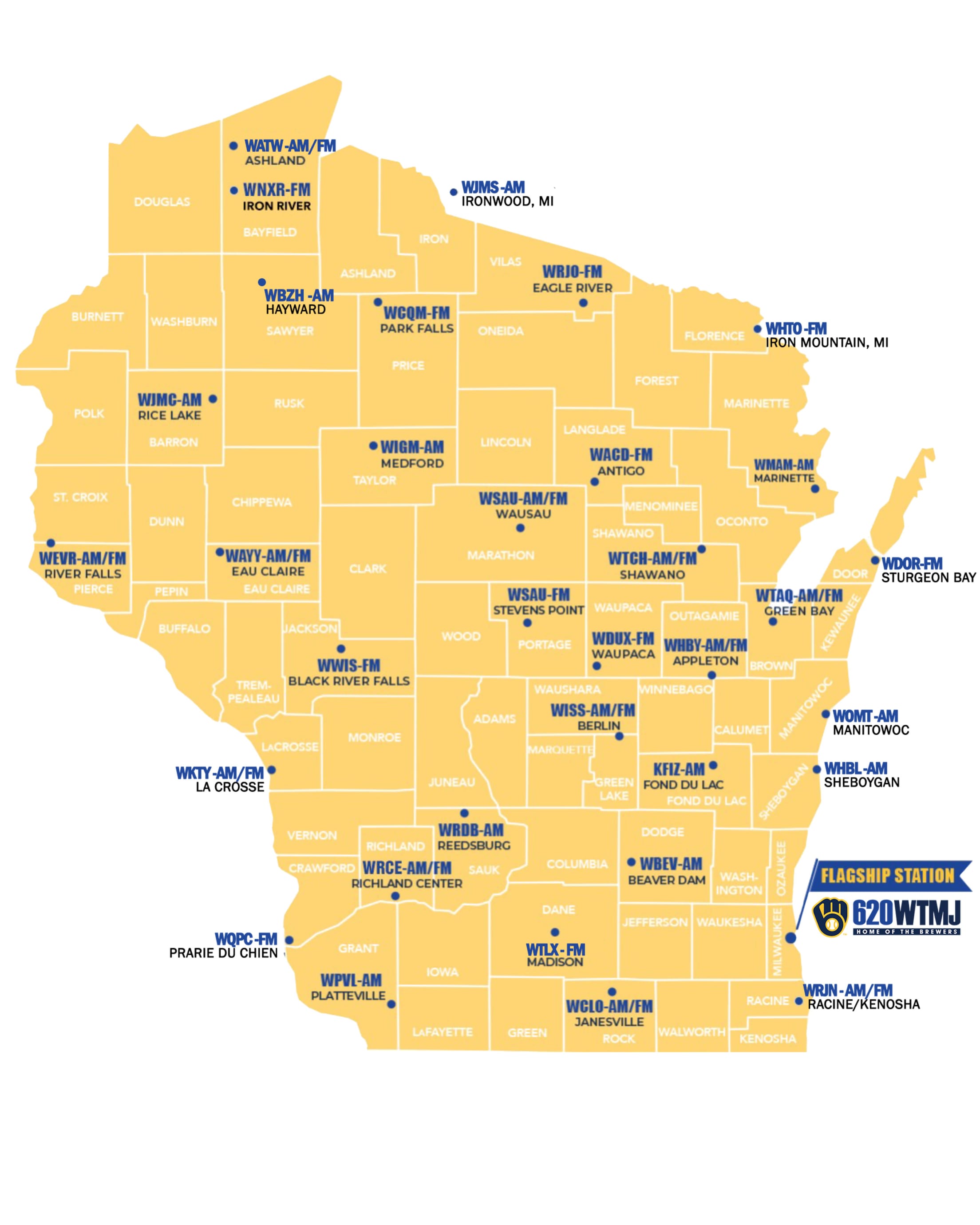 Brewers Radio Network Affiliates Map