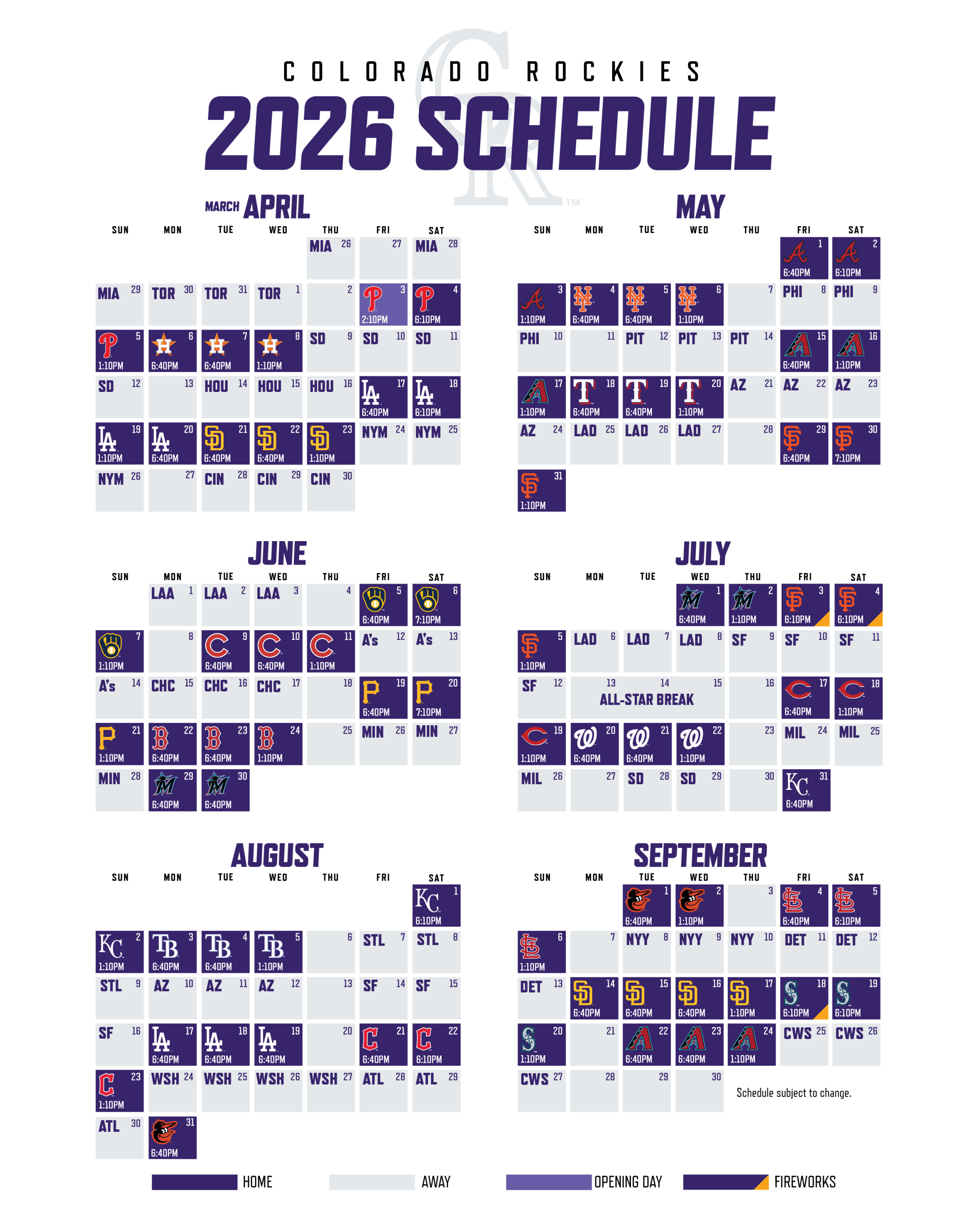 Colorado Rockies 2026 Schedule.