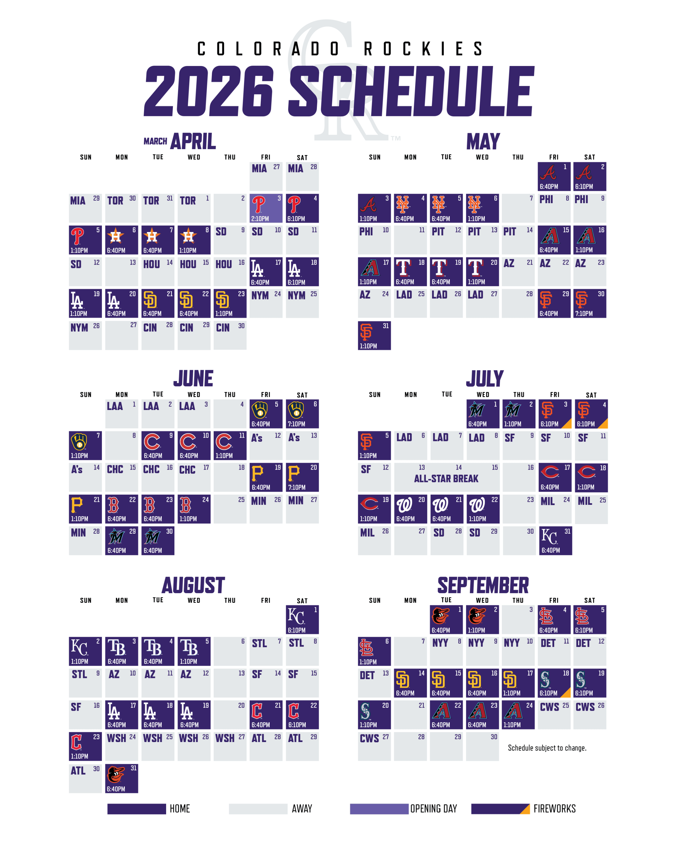 Colorado Rockies 2026 Schedule.