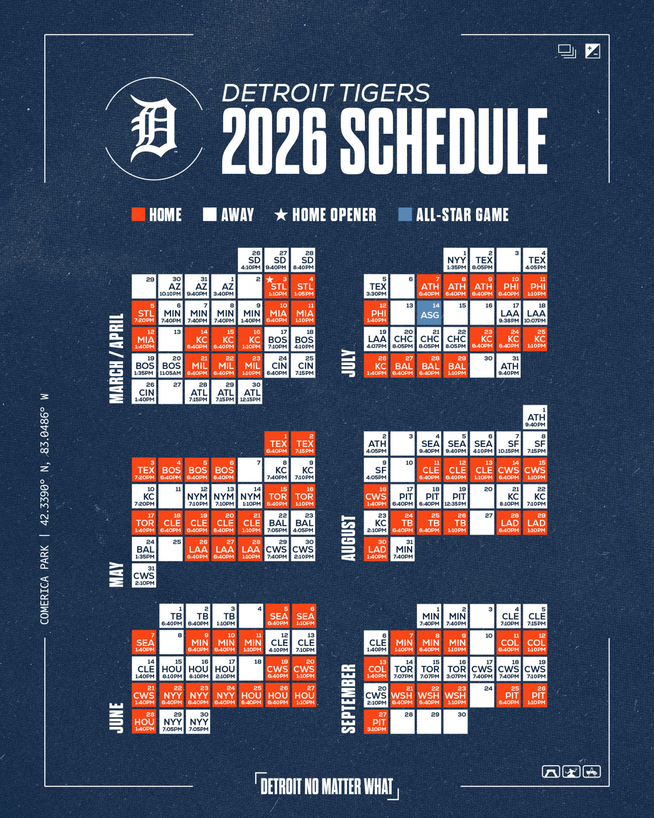 Detroit Tigers 2026 Schedule
