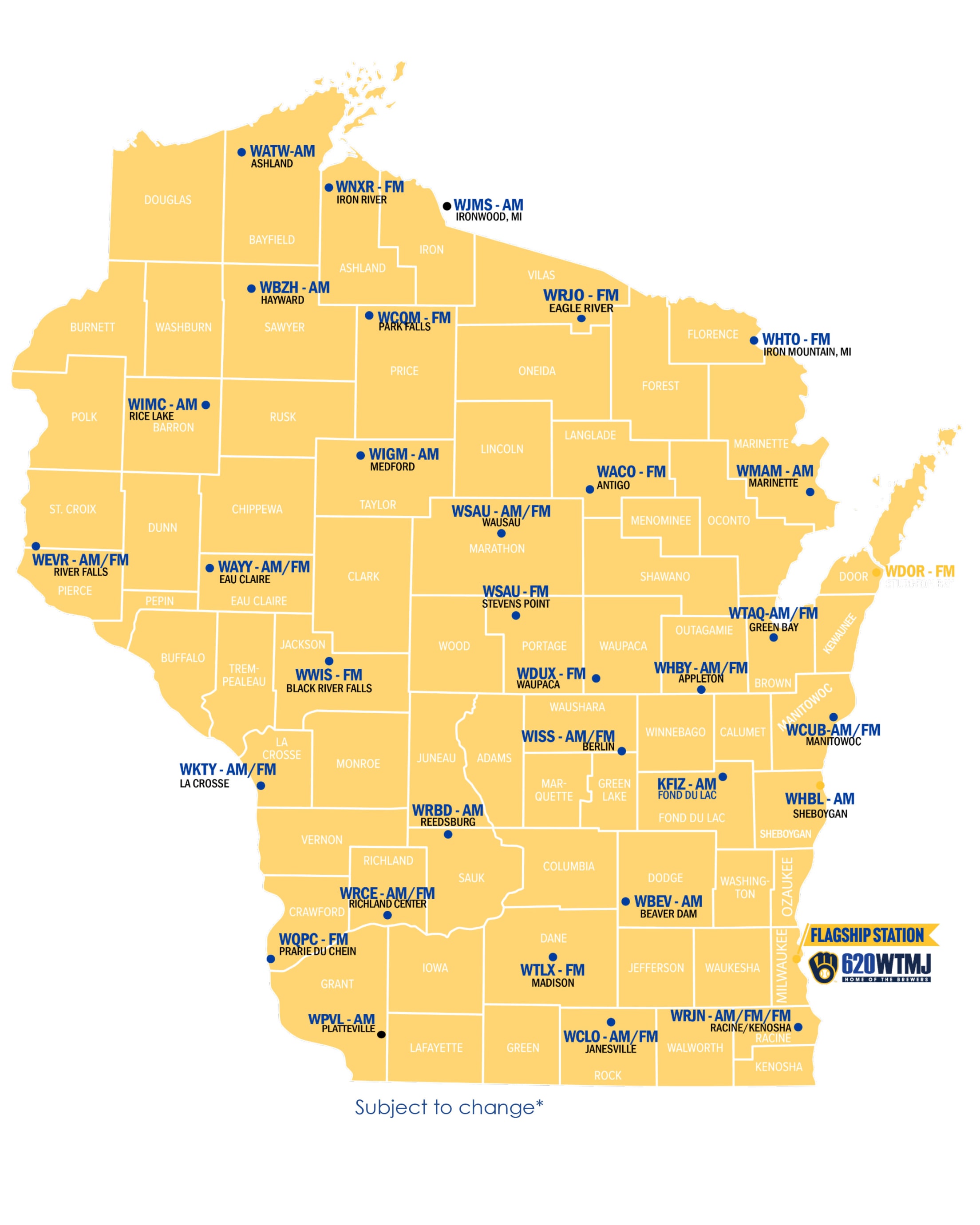 Brewers Radio Network Affiliates Map
