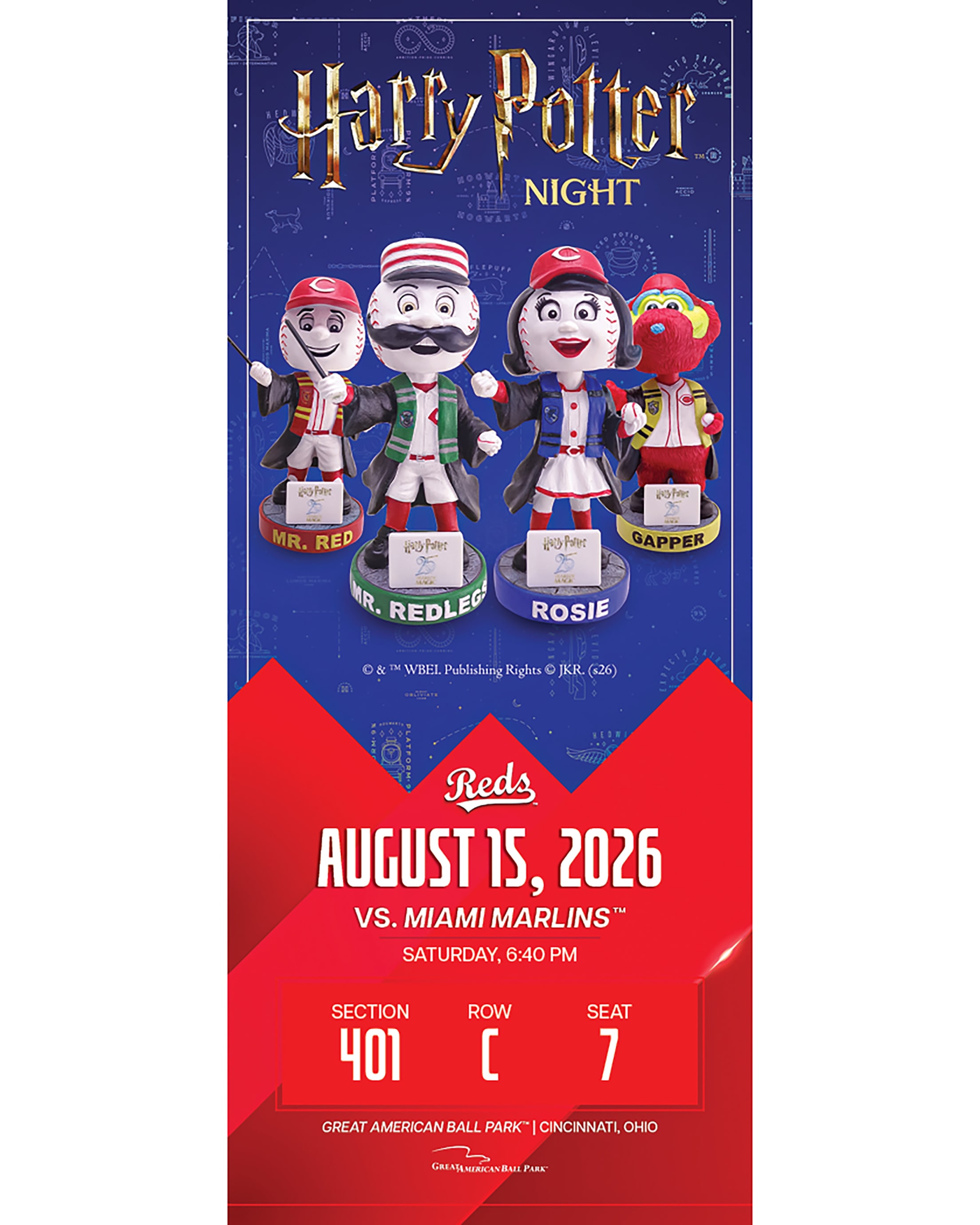 Harry Potter Night featuring bobbleheads of all four Reds mascots!