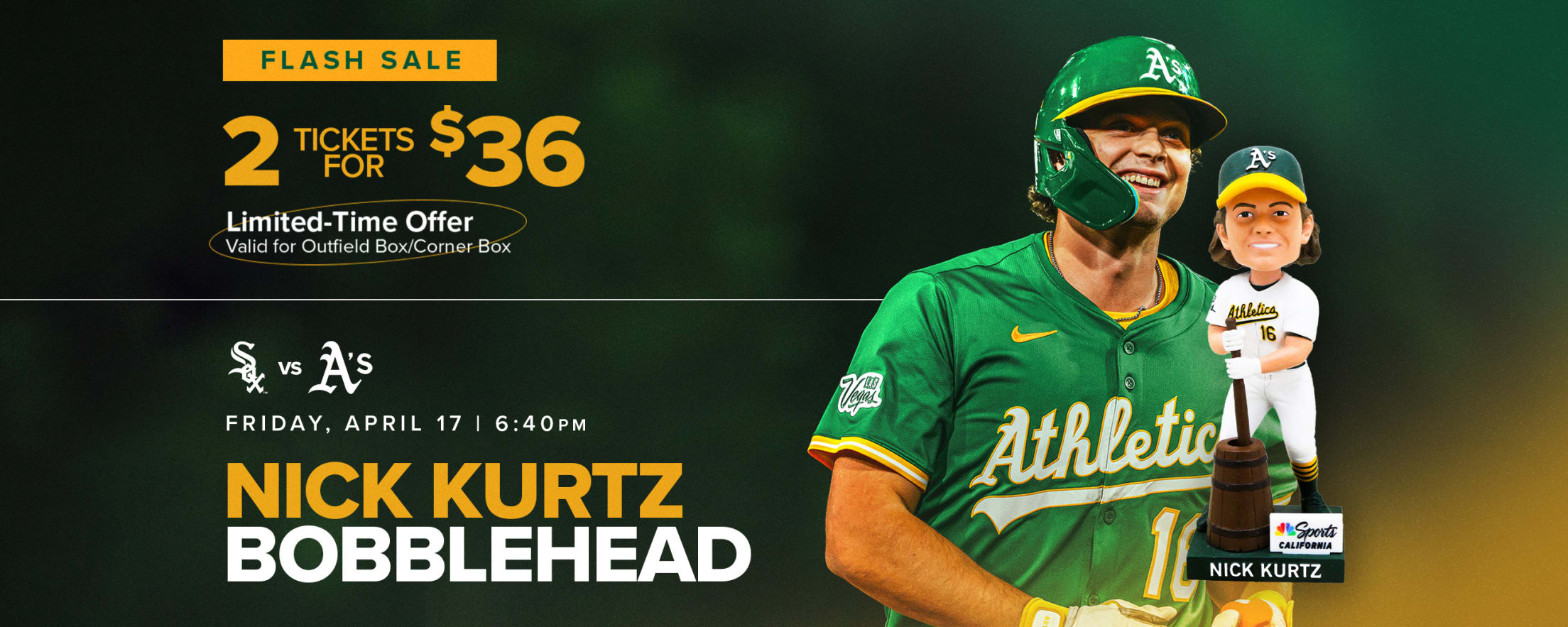 For a limited time, grab 2 tickets for just $36 to Nick Kurtz Bobblehead Night on April 17 and celebrate his 38 home runs in 2025!
