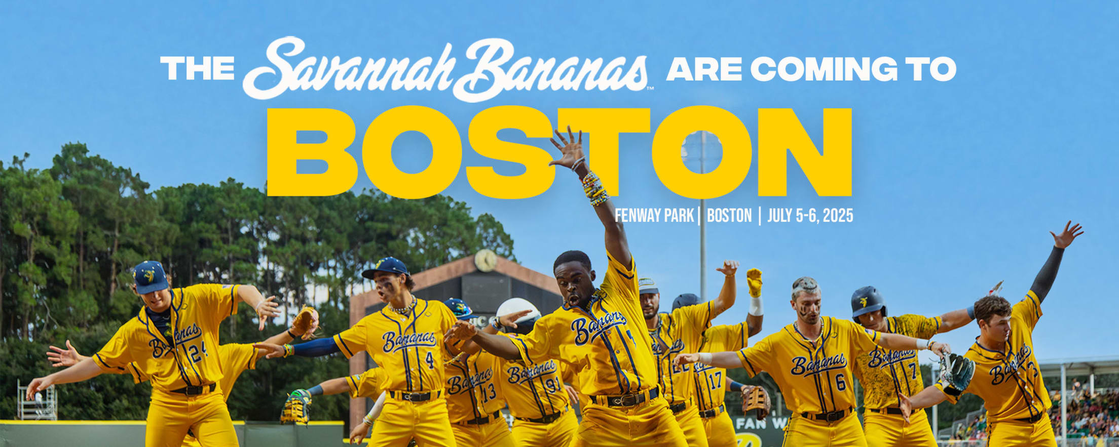 The Savannah Bananas are coming to Boston. Fenway Park | Boston | July 5-6, 2025.