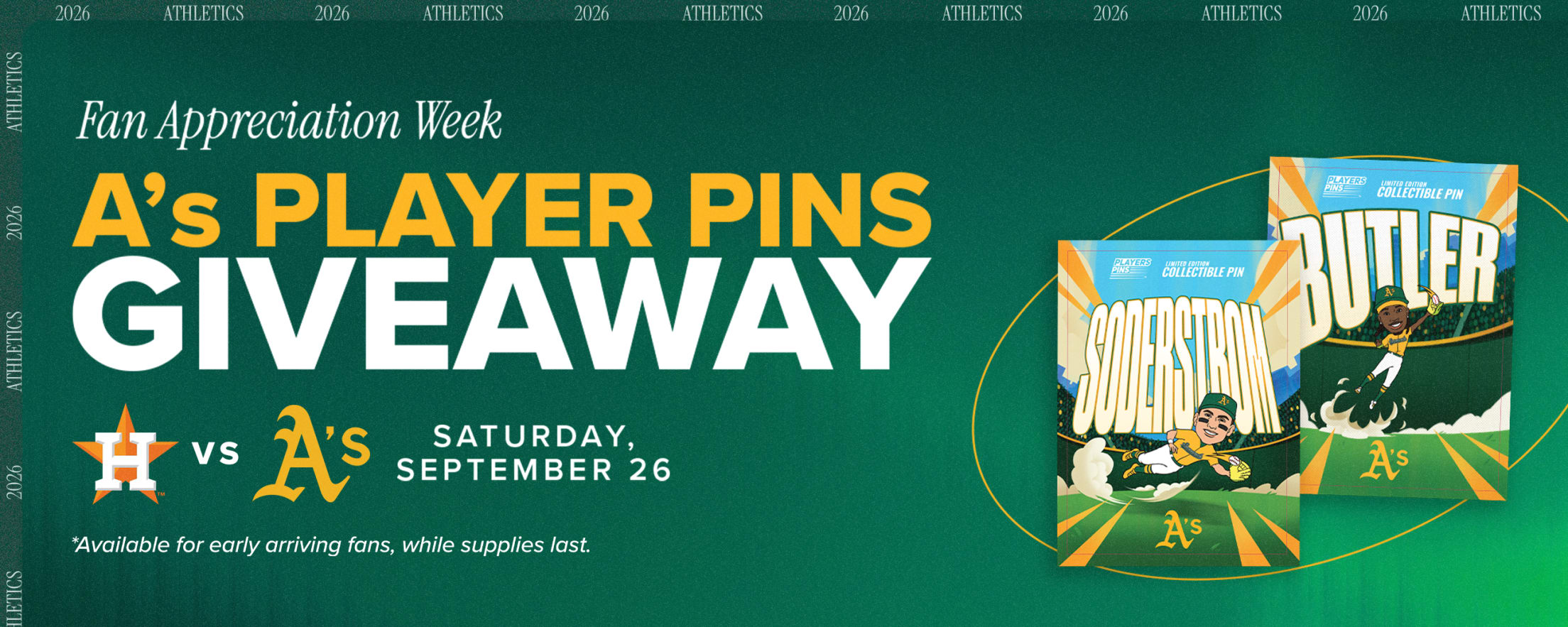 A's Players Pins Giveaway - September 26