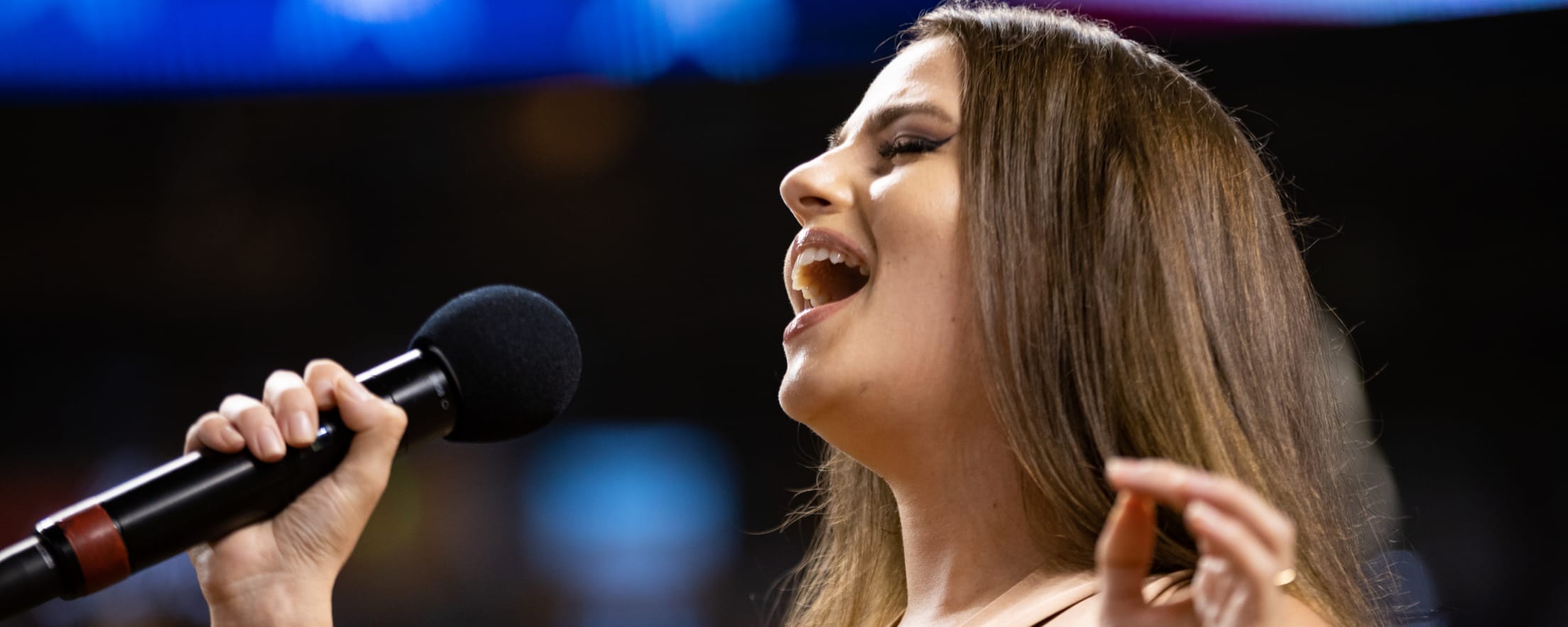 Singer performing the National Anthem
