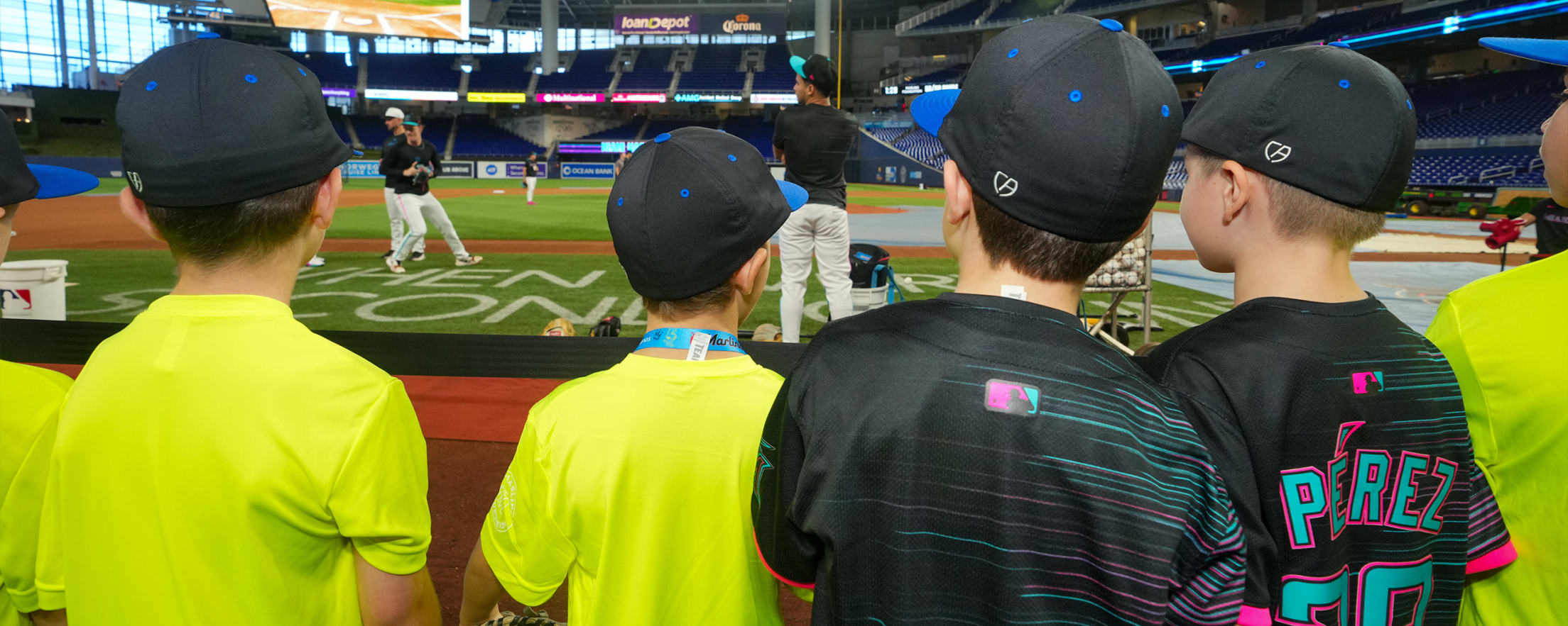 Fans watching Marlins batting practice