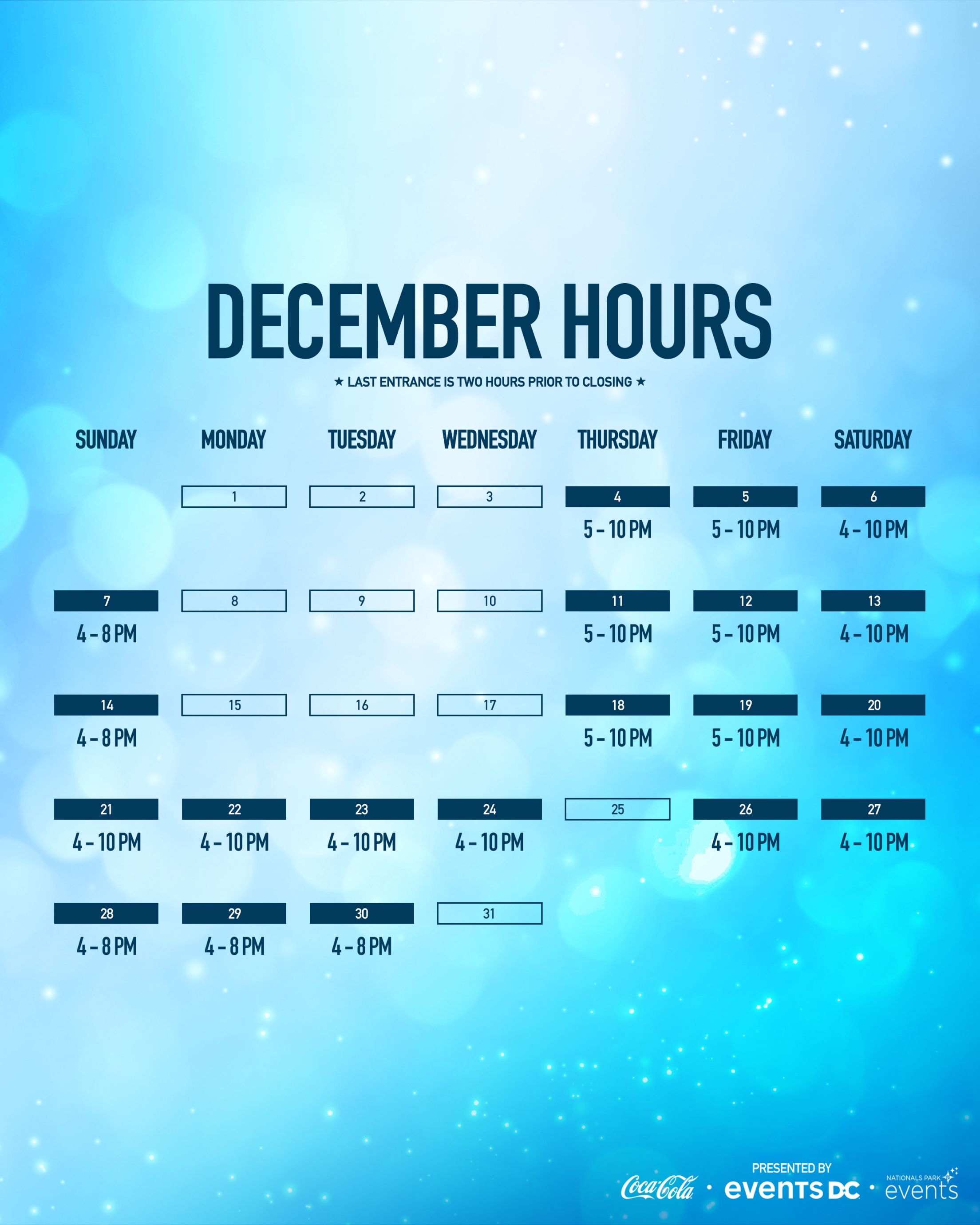Winter Wonderfest December Hours