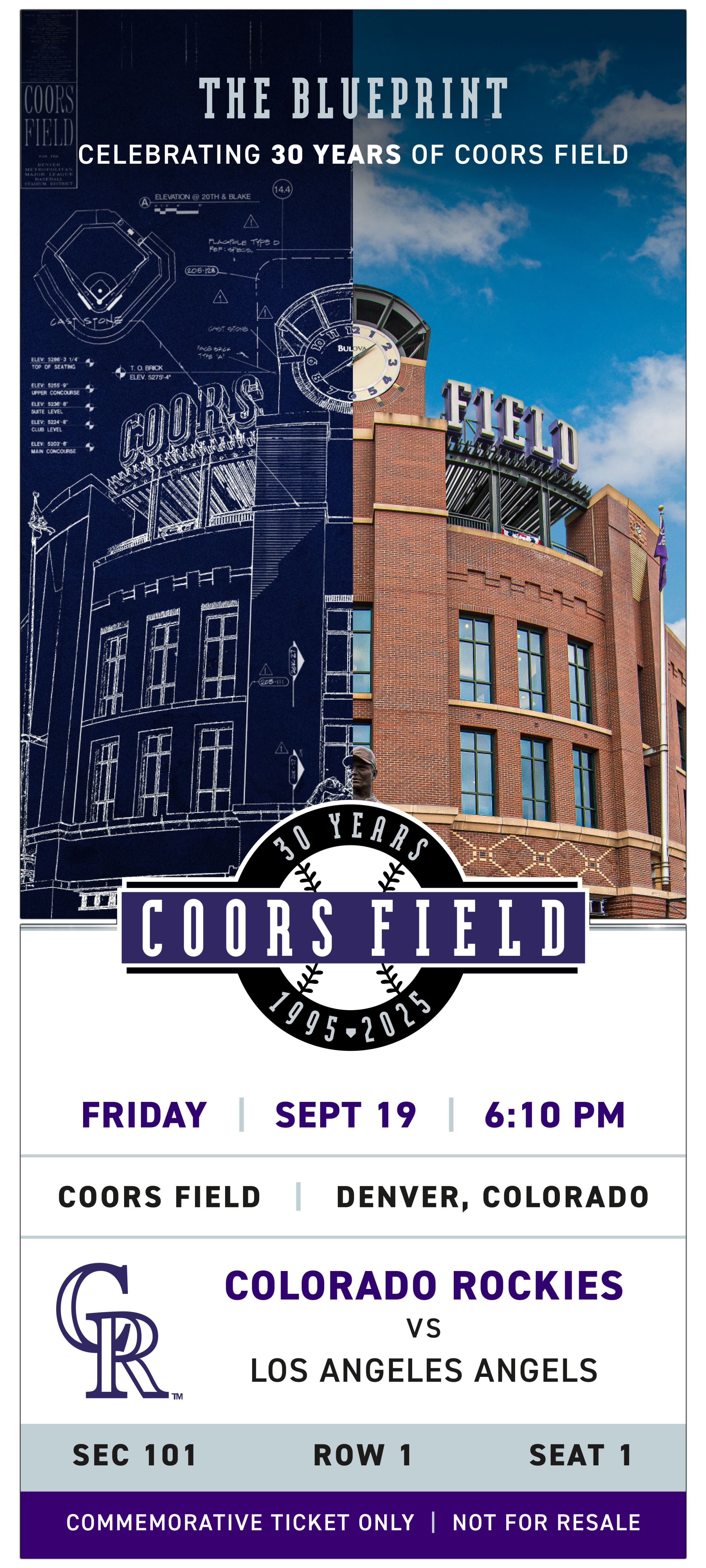 Colorado Rockies commemorative the blueprint ticket template
