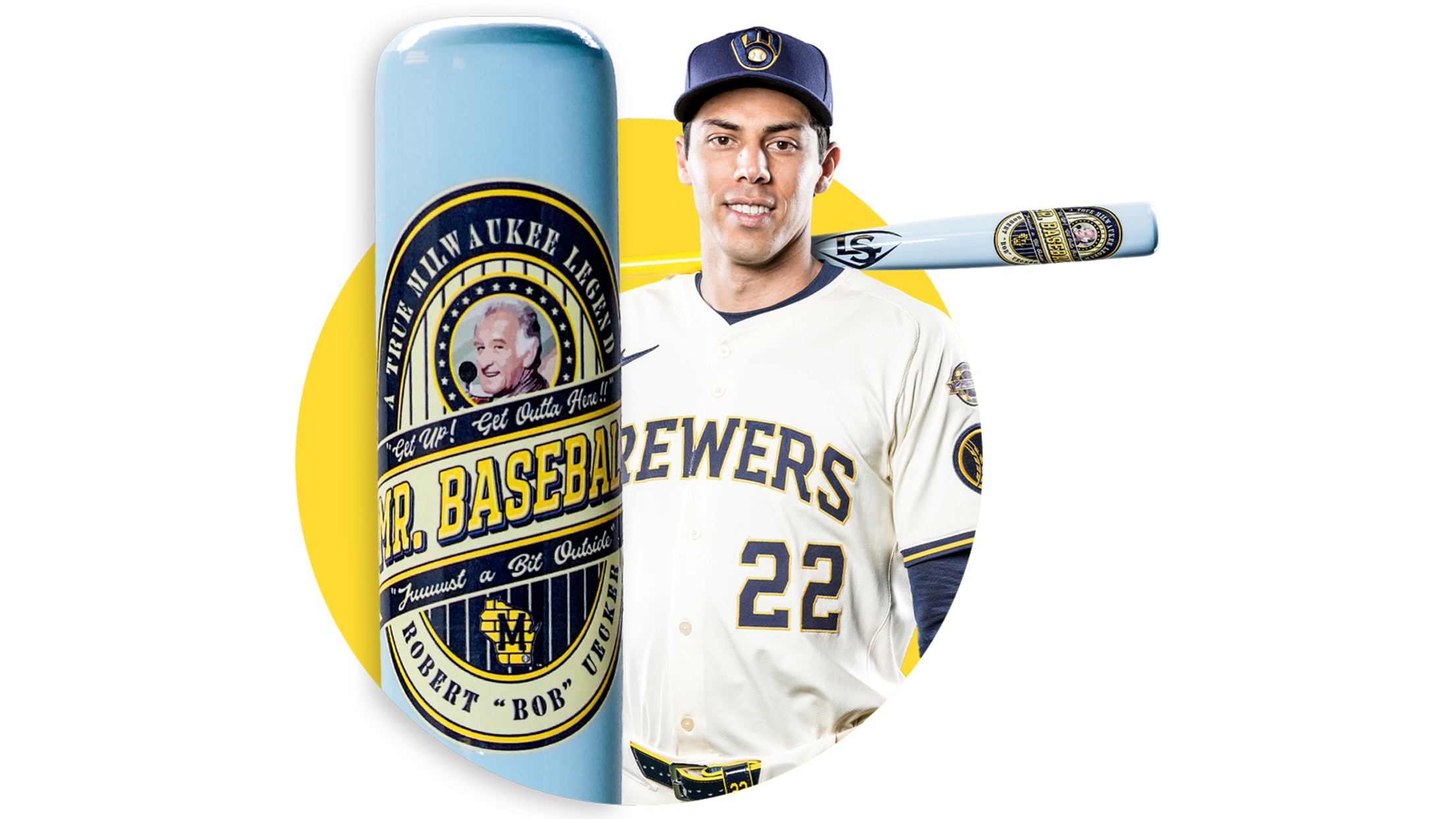 Member-Exclusive Christian Yelich 2025 MLB Players’ Weekend Bob Uecker Themed Bat