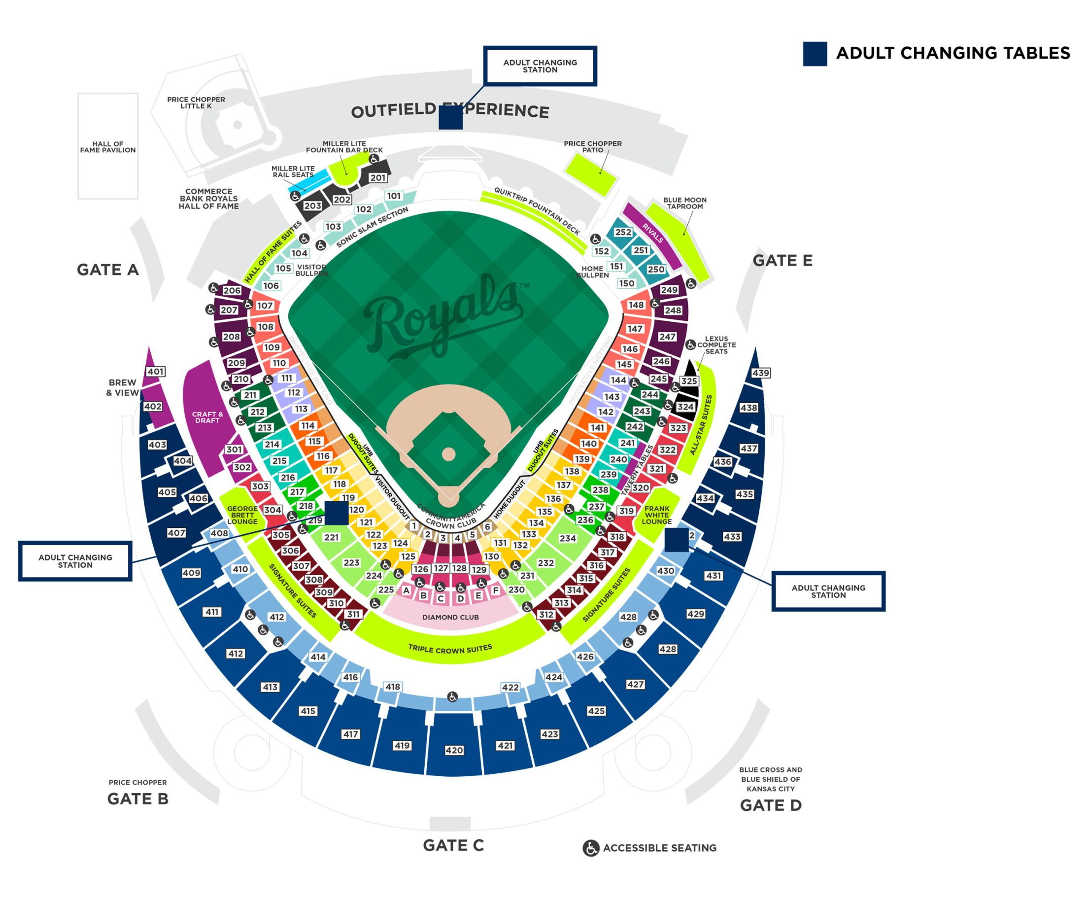 Kauffman Stadium Adult Changing Stations Map