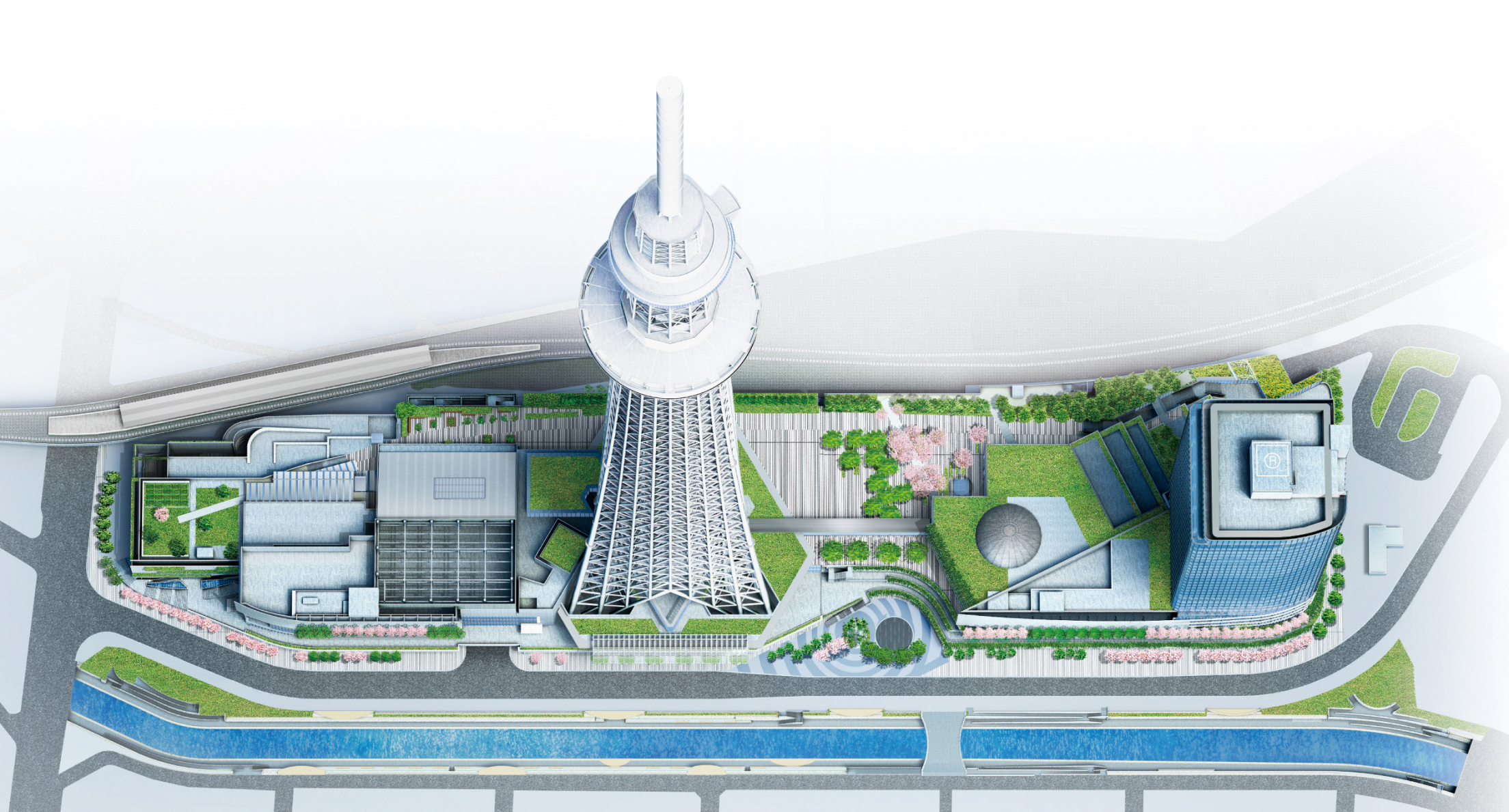 An aerial rendering of Skytree Town