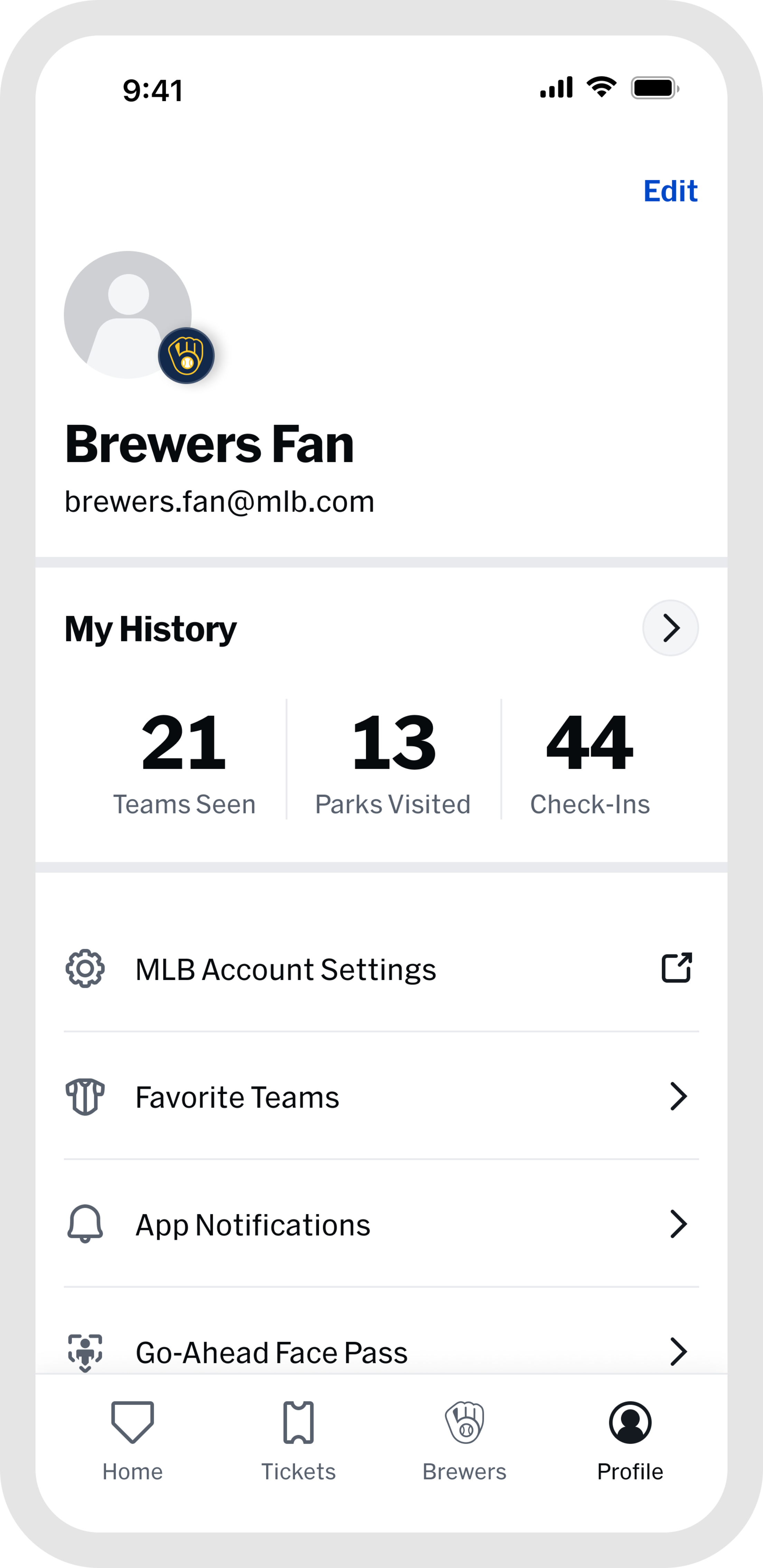 MLB Ballpark App - Profile
