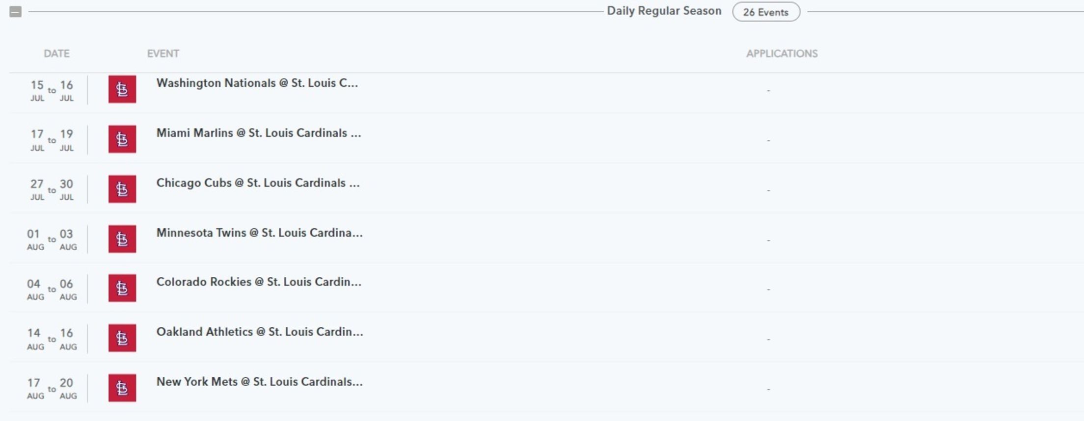 MLB Credentials - Series Selection