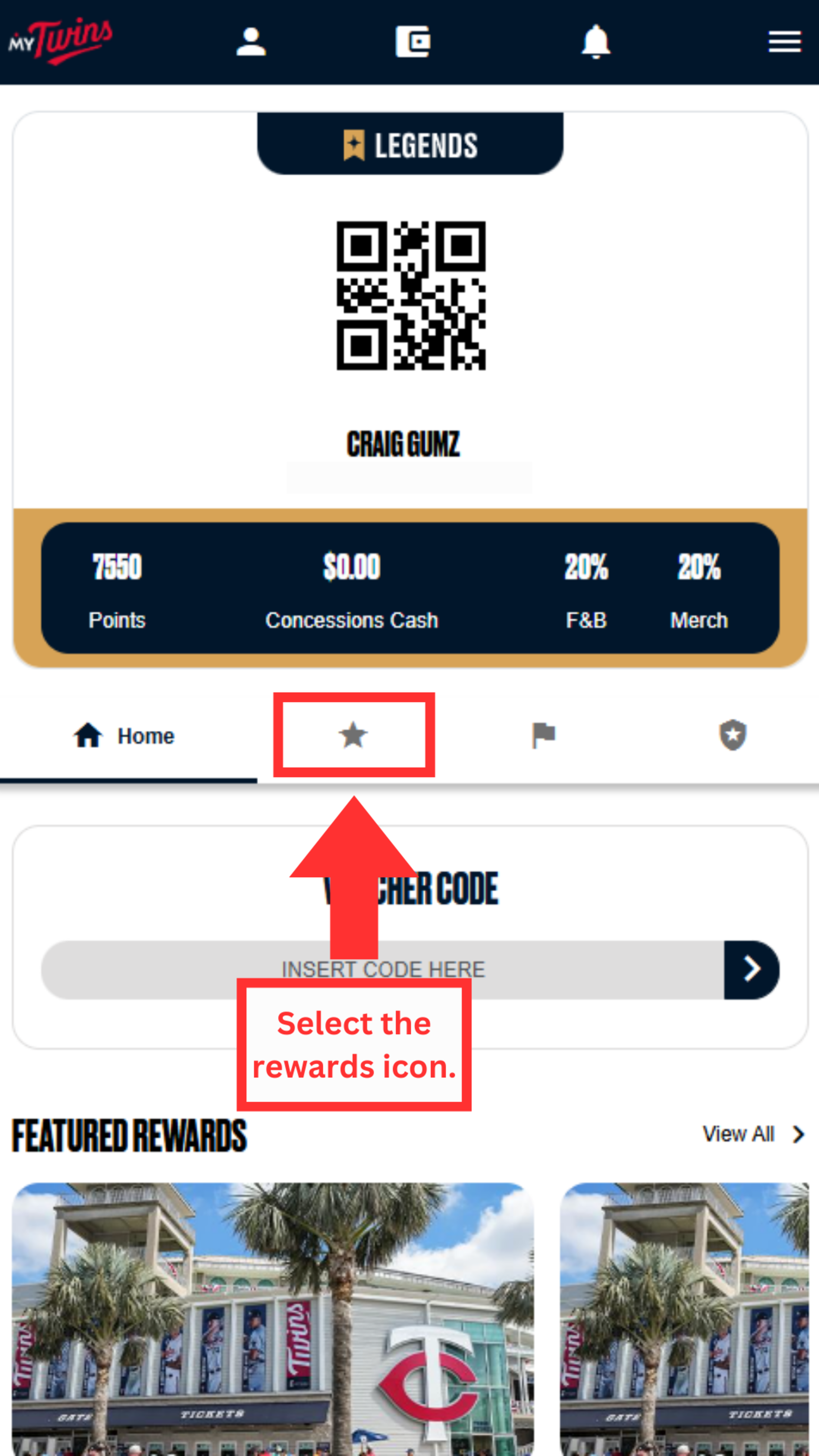 Select the rewards icon.