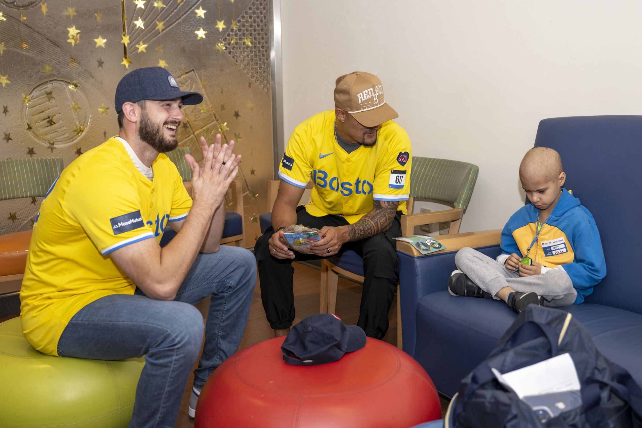 Garrett Whitlock visits a patient as a Jimmy Fund Captain.