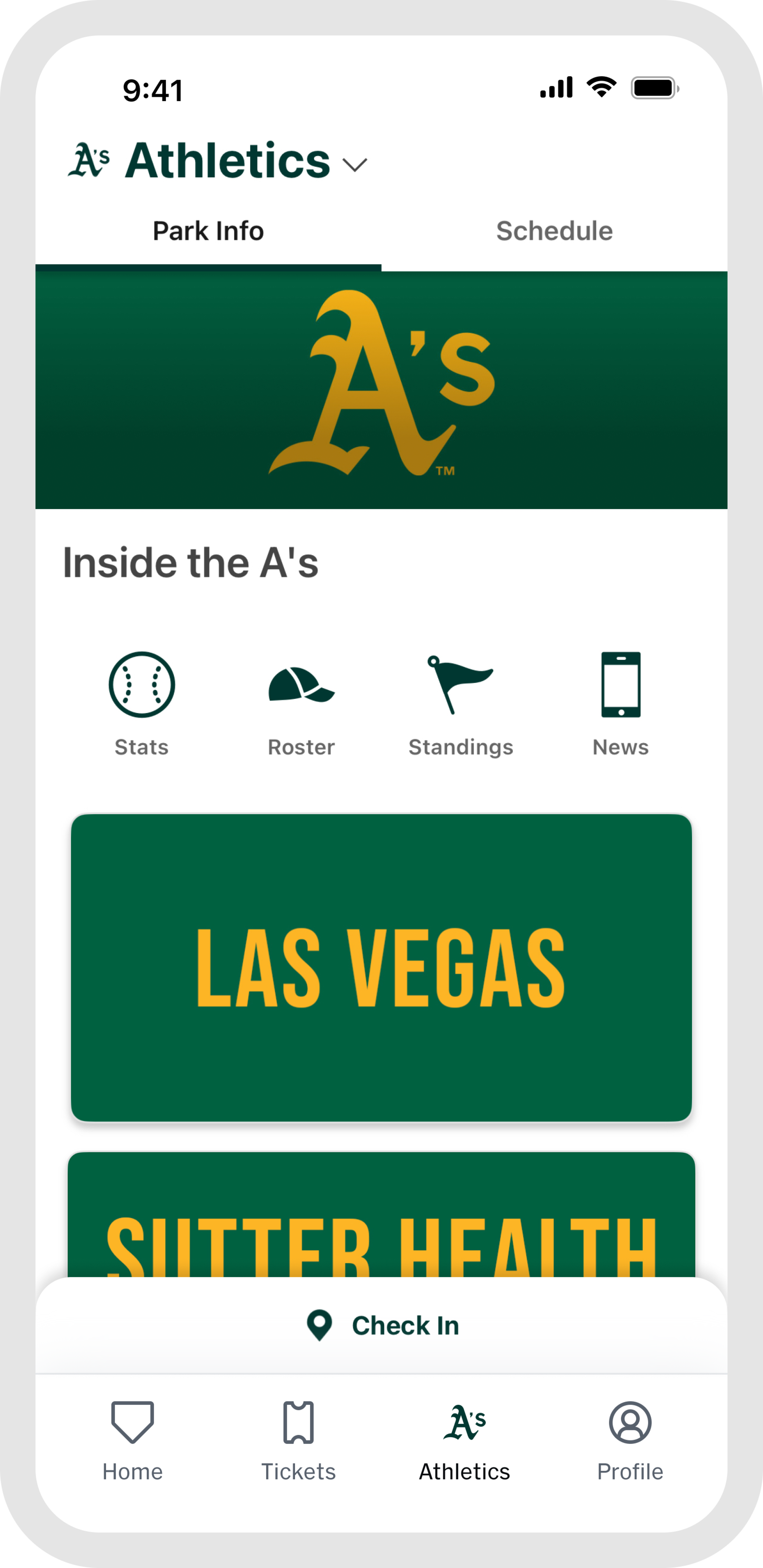 MLB Ballpark app - Team Tab