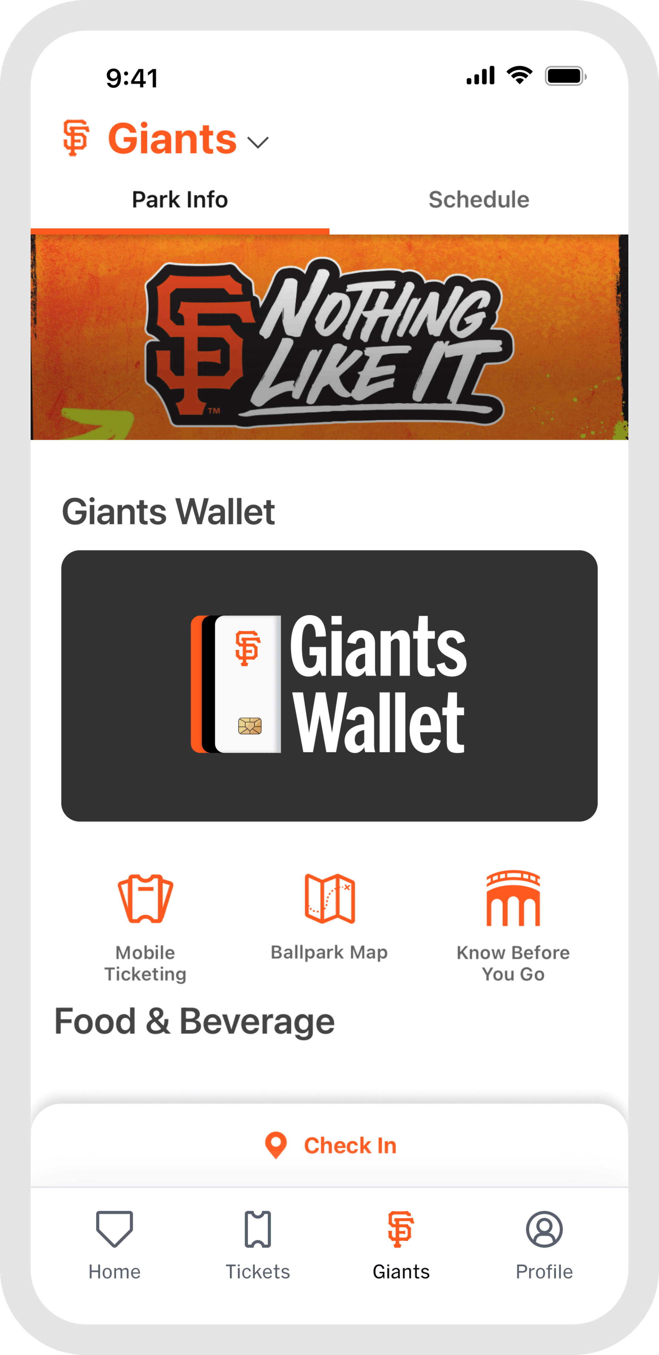 MLB Ballpark app - Giants Team Tab