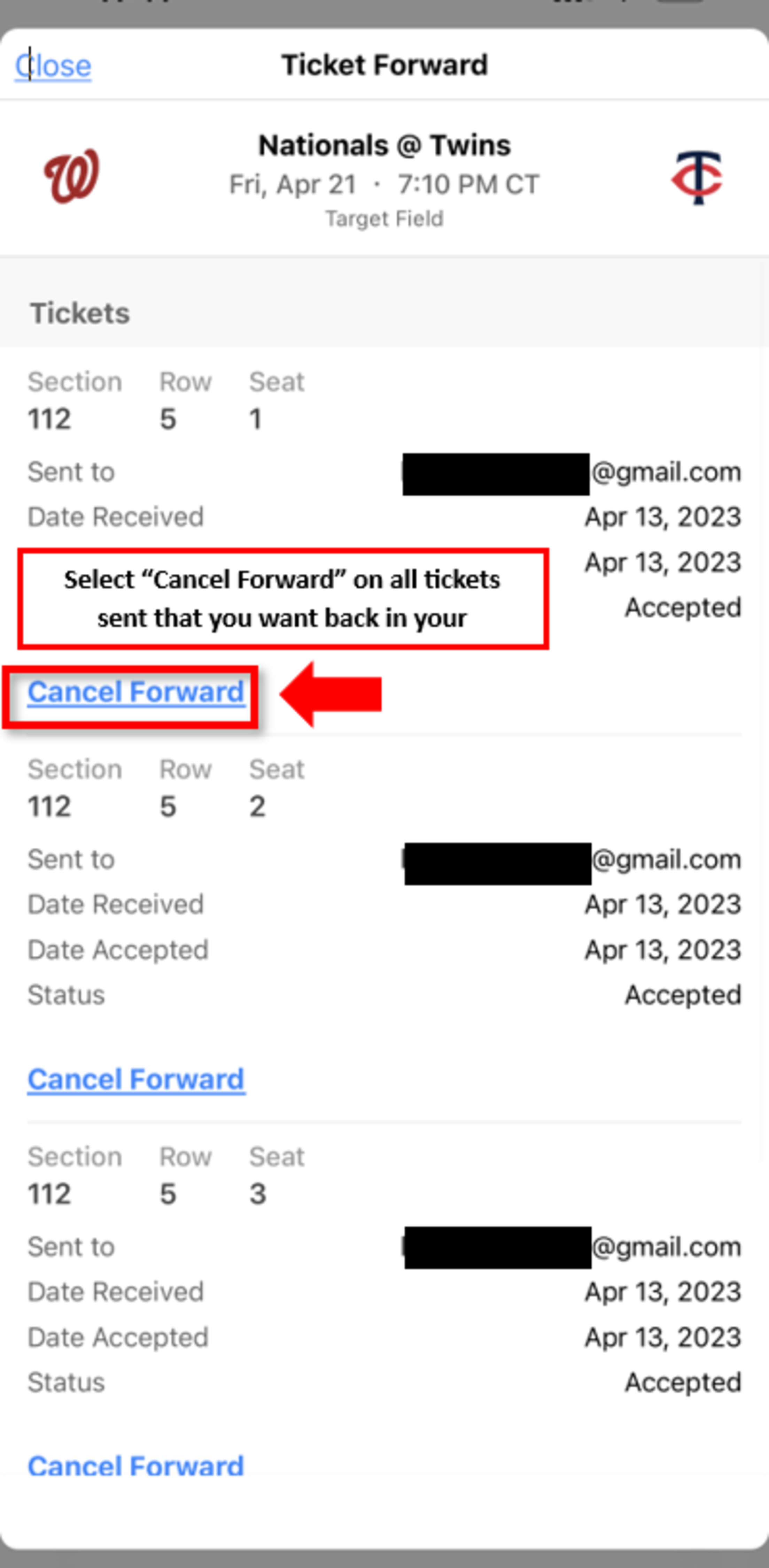 Select "Cancel Forward" on all tickets sent that you want back