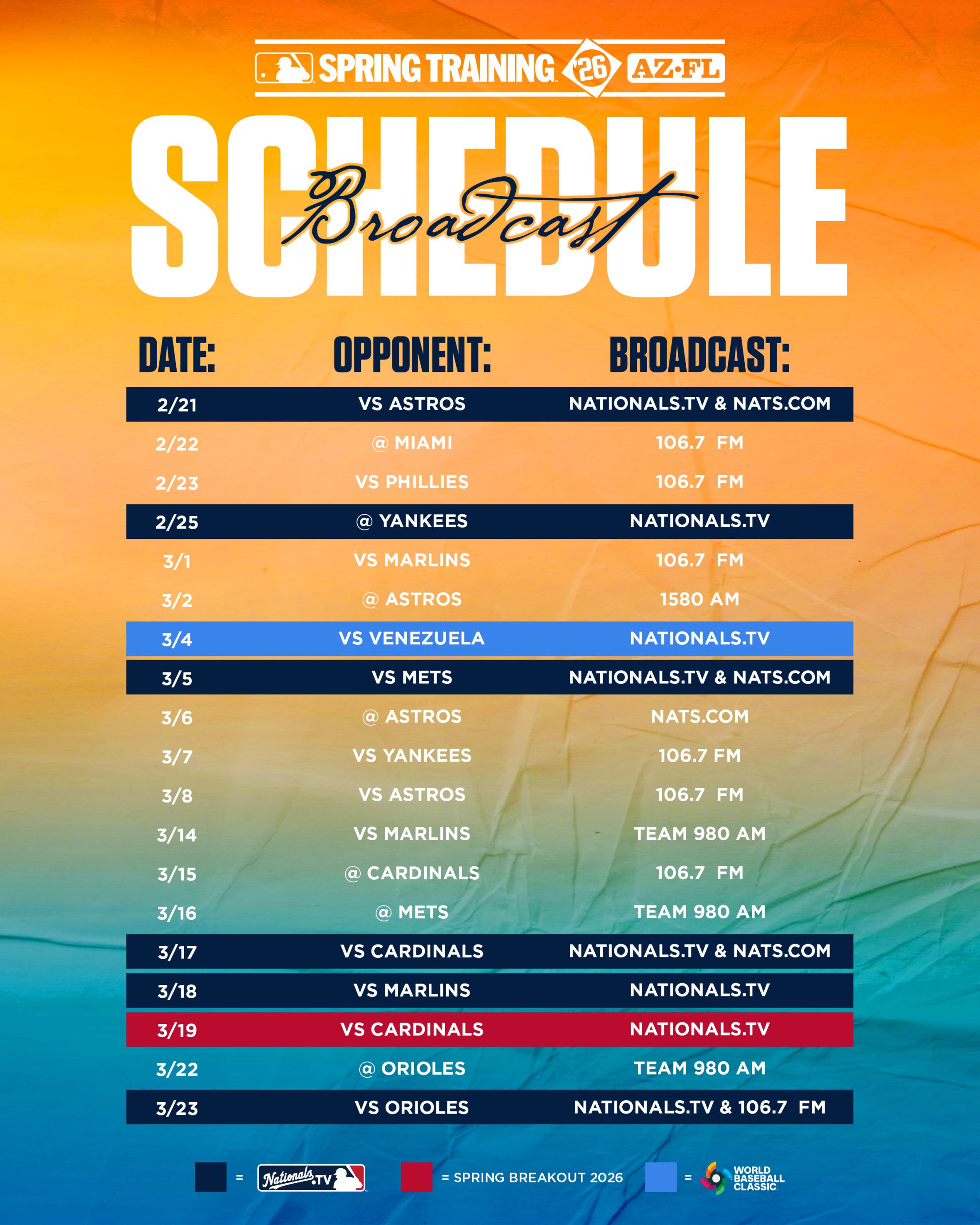Spring Training Broadcast Schedule