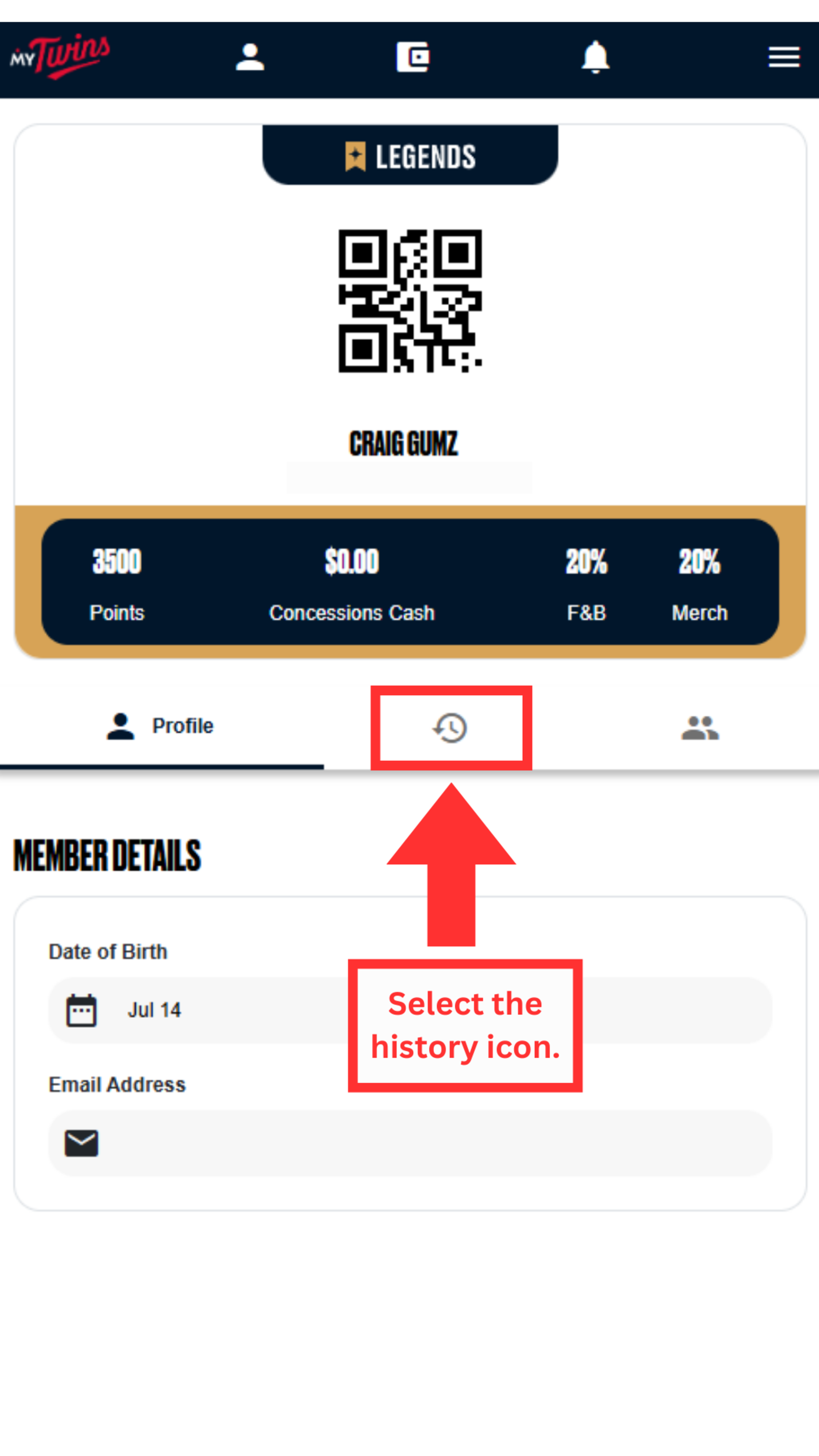 Select the history icon.