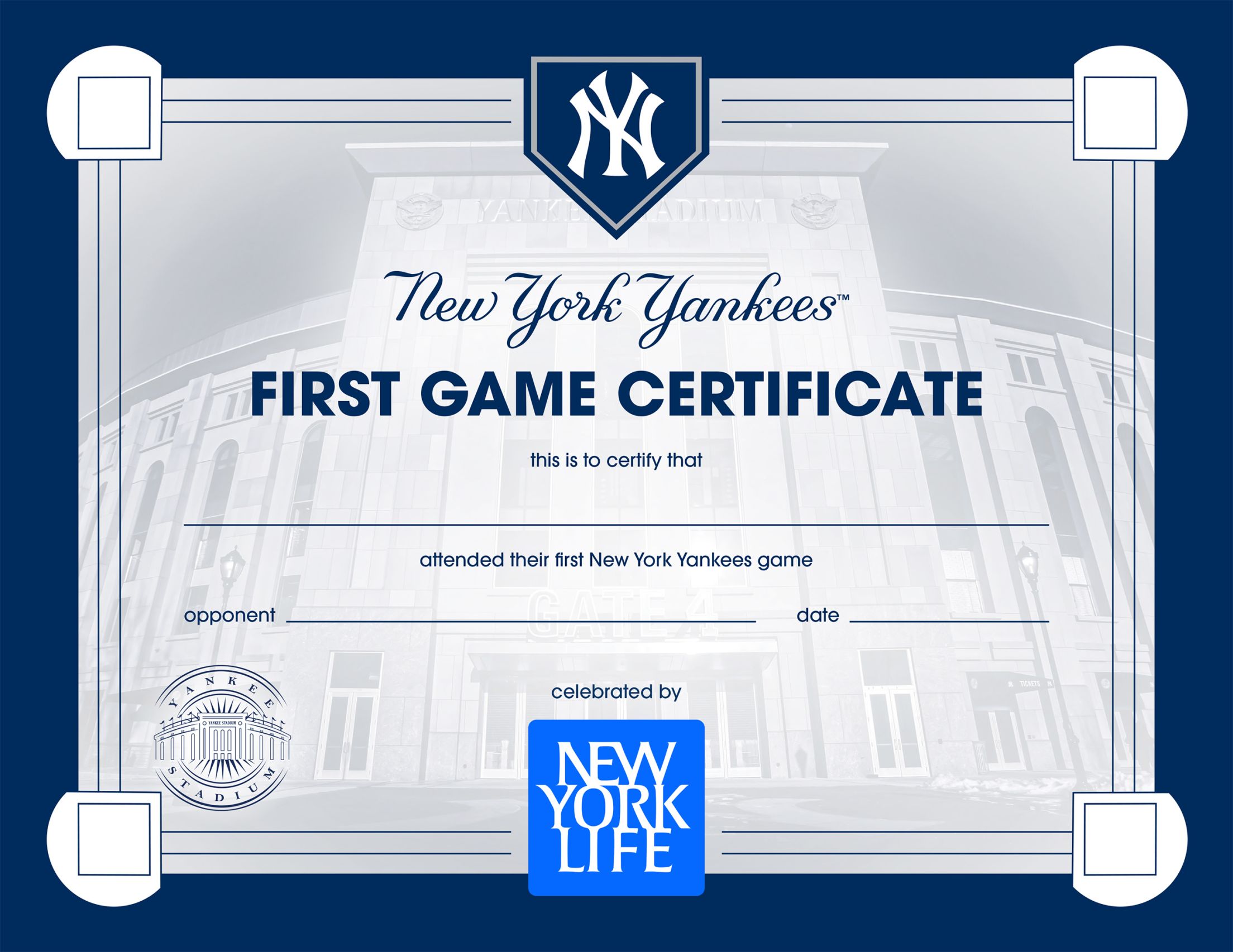 Yankees First Game Certificate