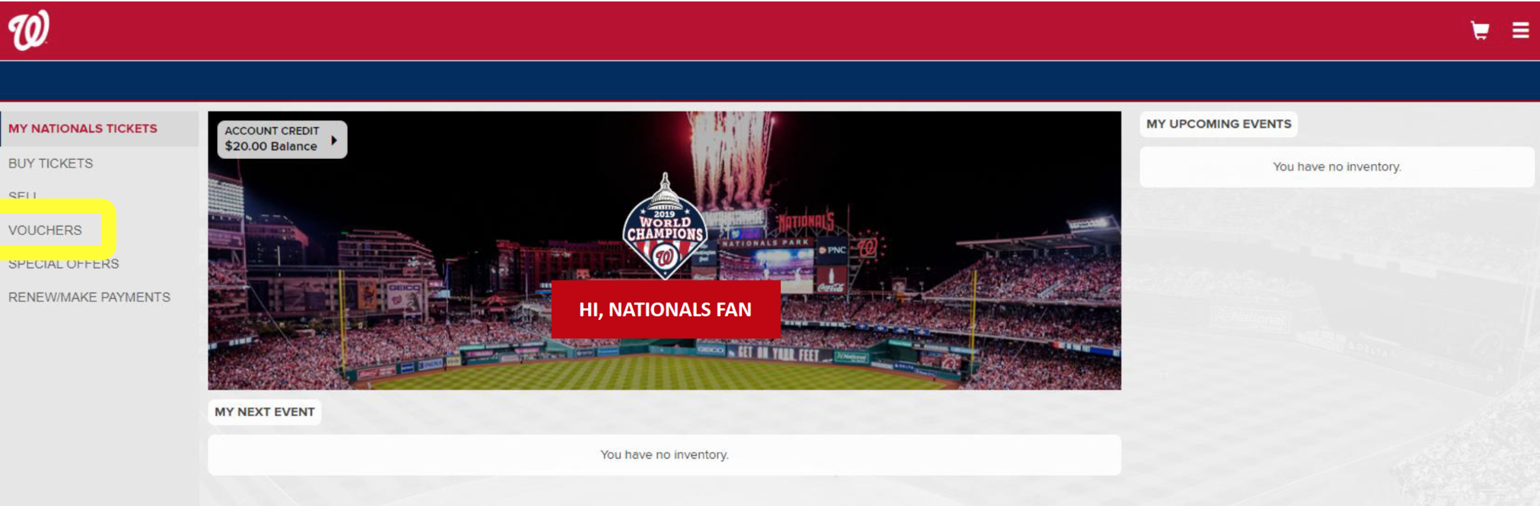 Step 2: If on a computer/desktop, click "VOUCHERS" in the left column.