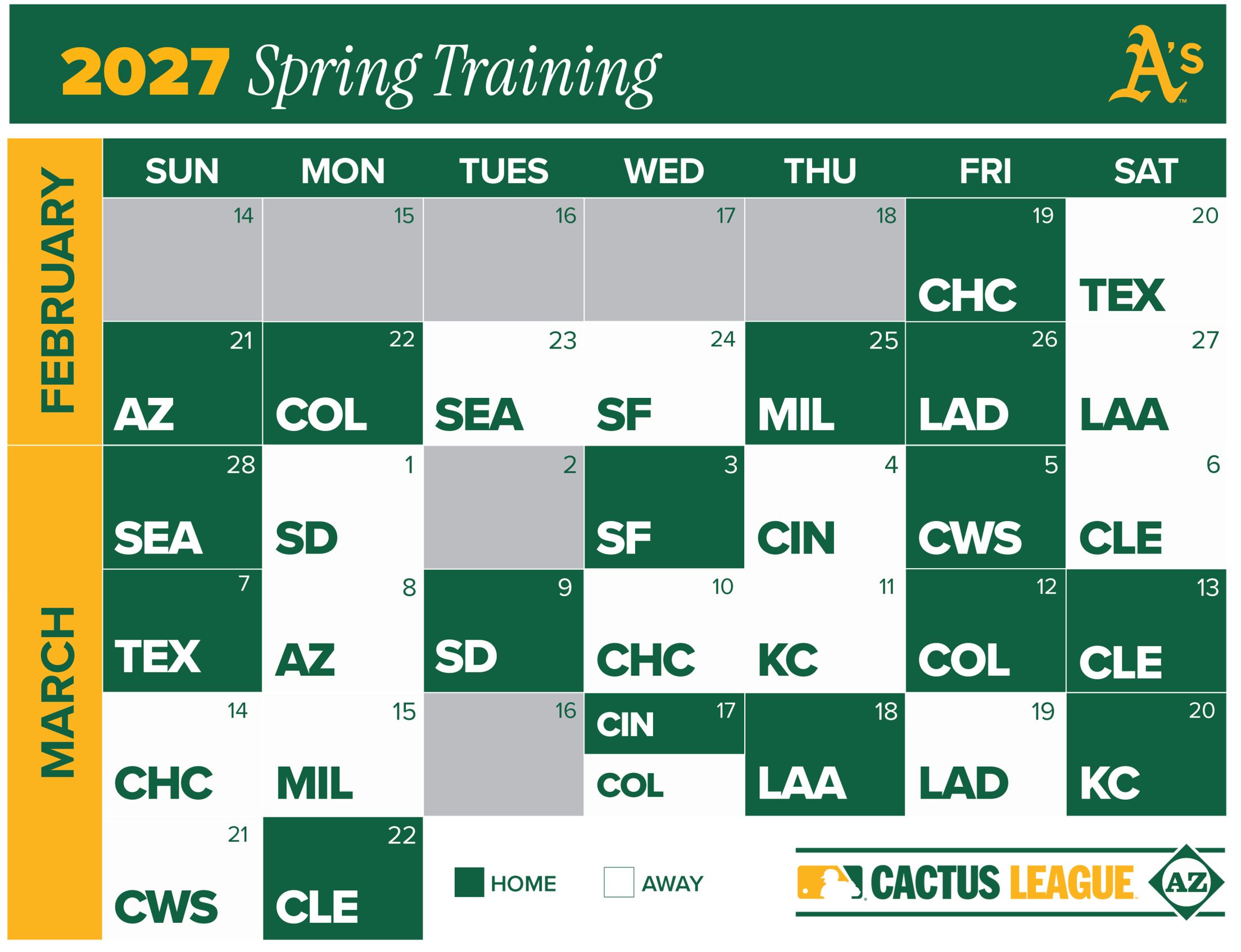2027 Athletics Spring Training Schedule