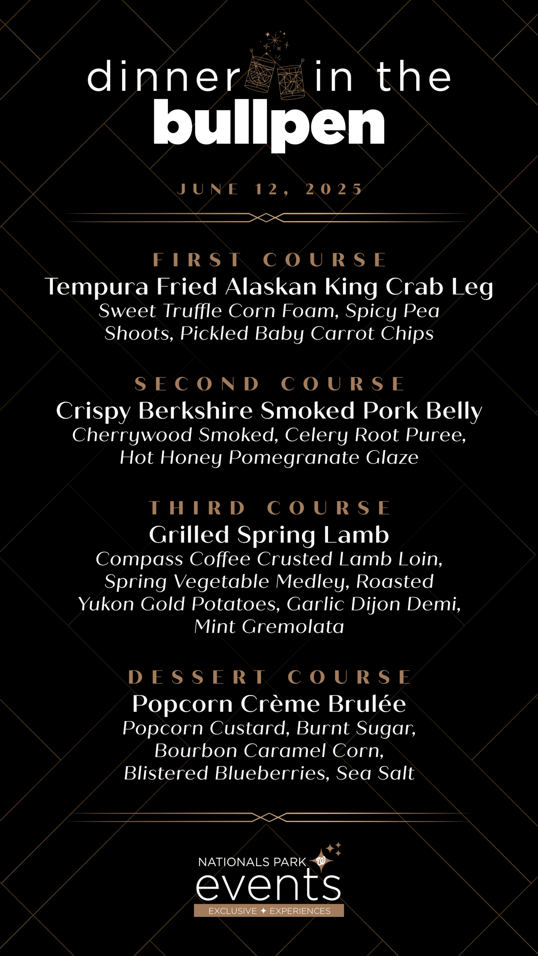 Dinner in the Bullpen Menu