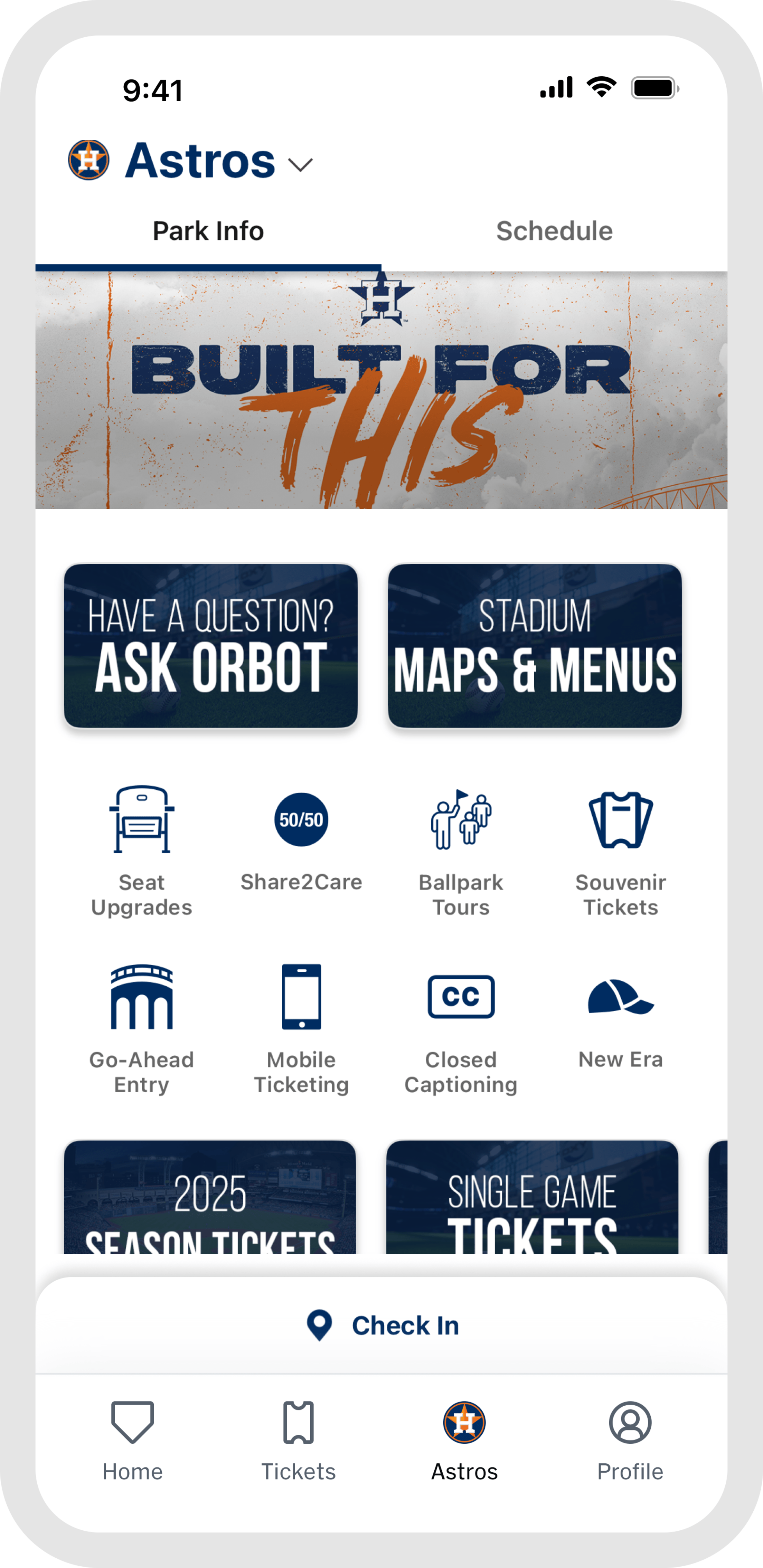 MLB Ballpark App Team Tab Houston Astros