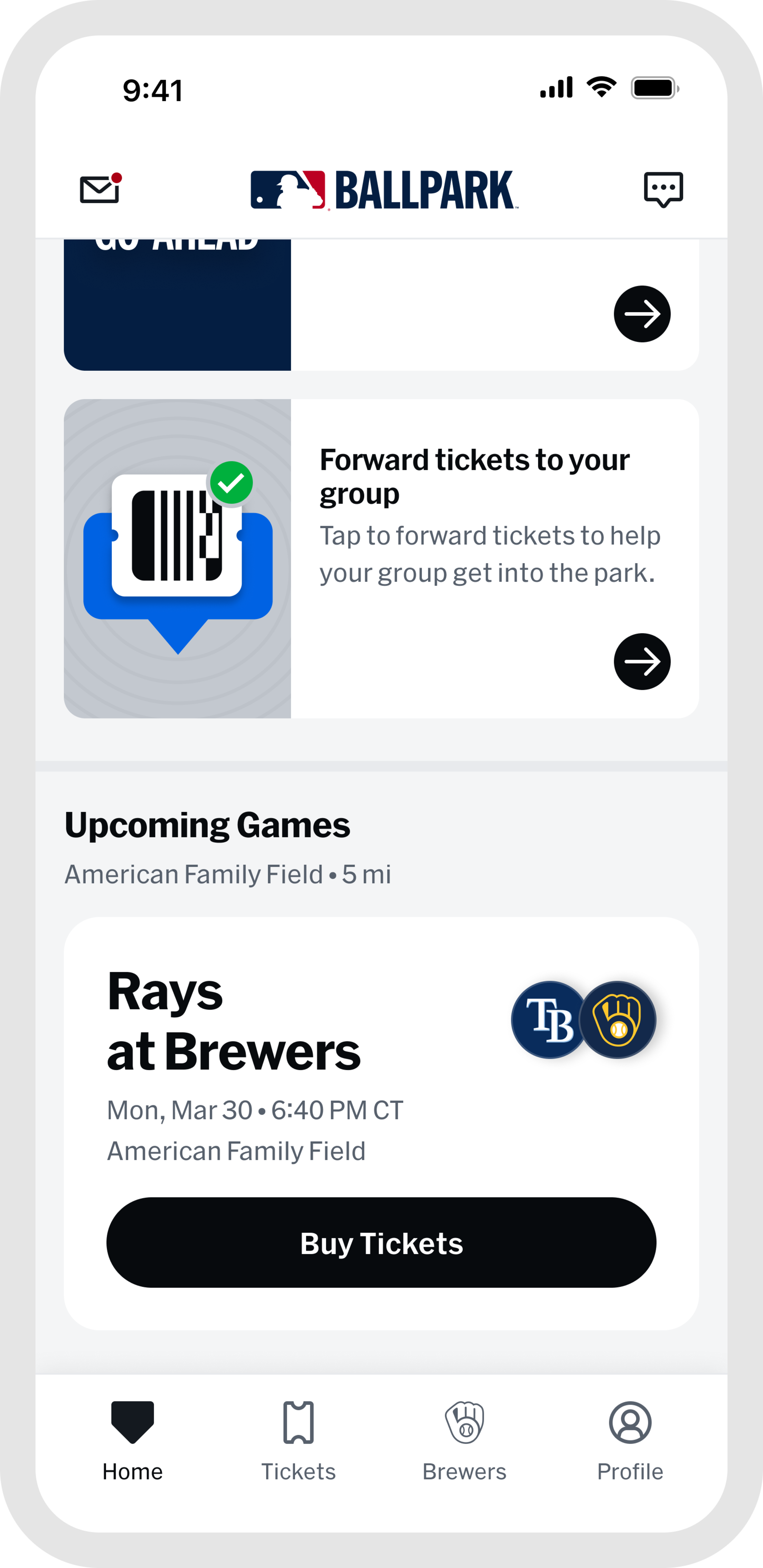 MLB Ballpark App - Upcoming Games