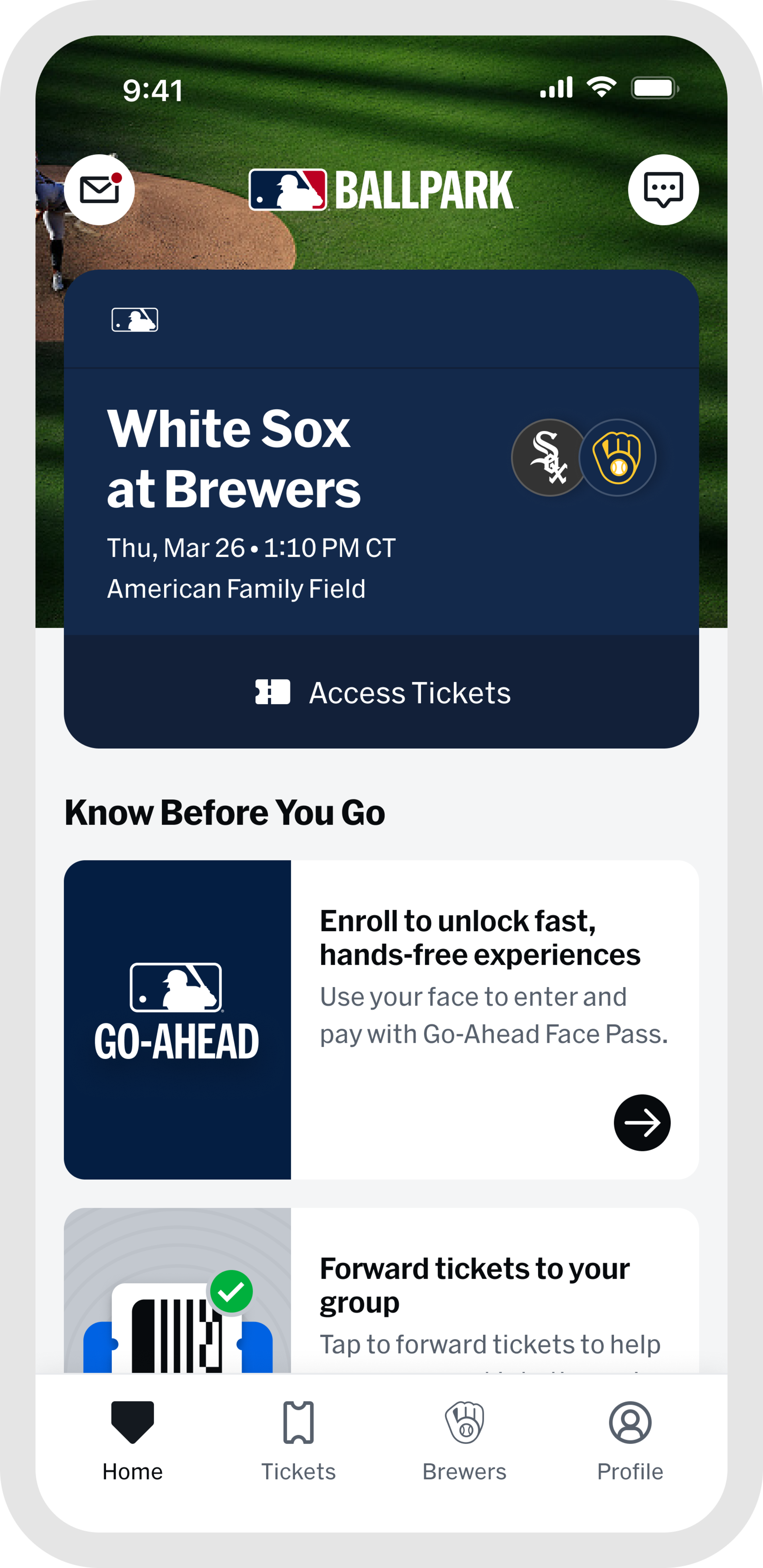 MLB Ballpark App - Home Tab