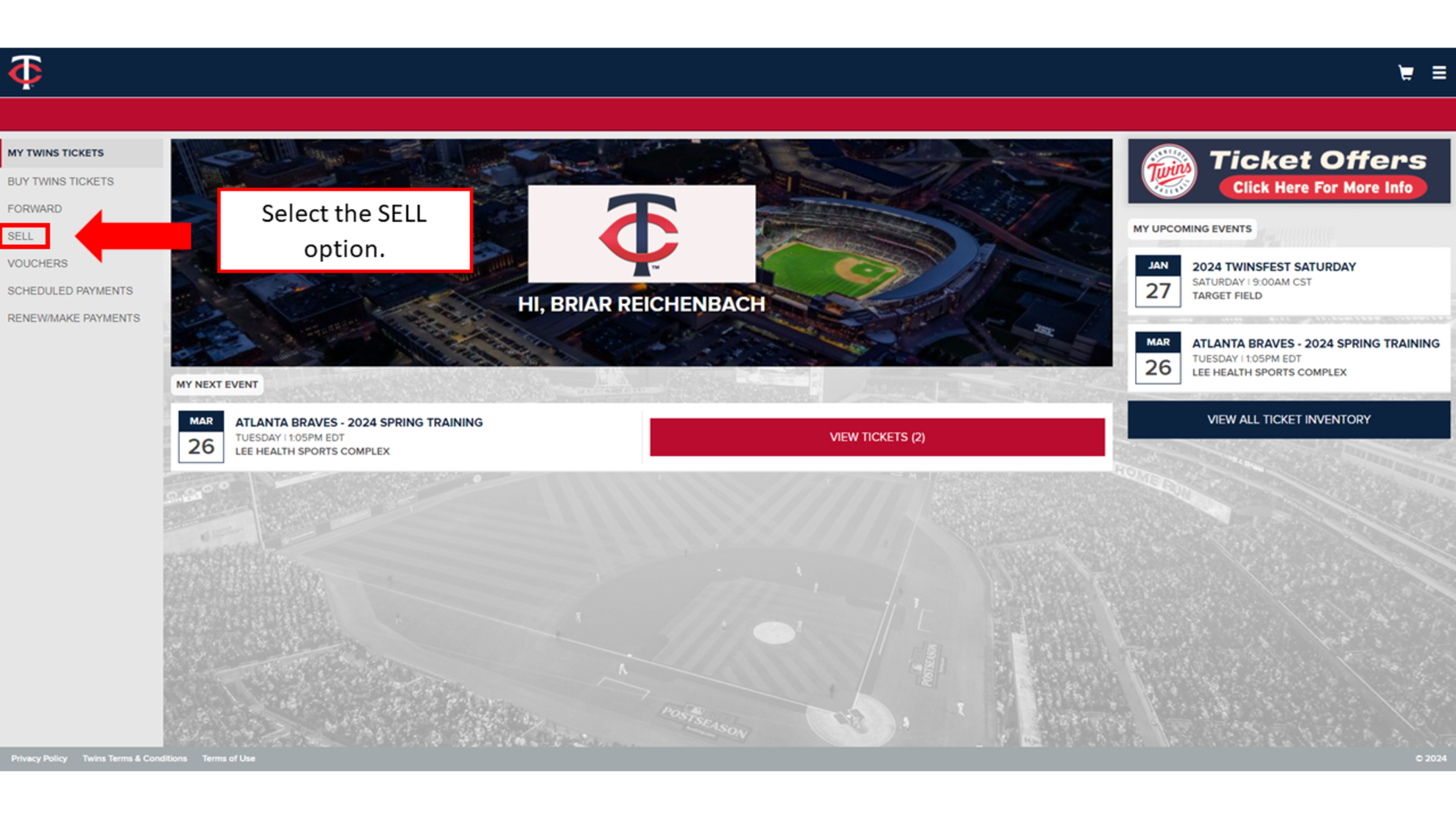 Select the SELL option on the left.