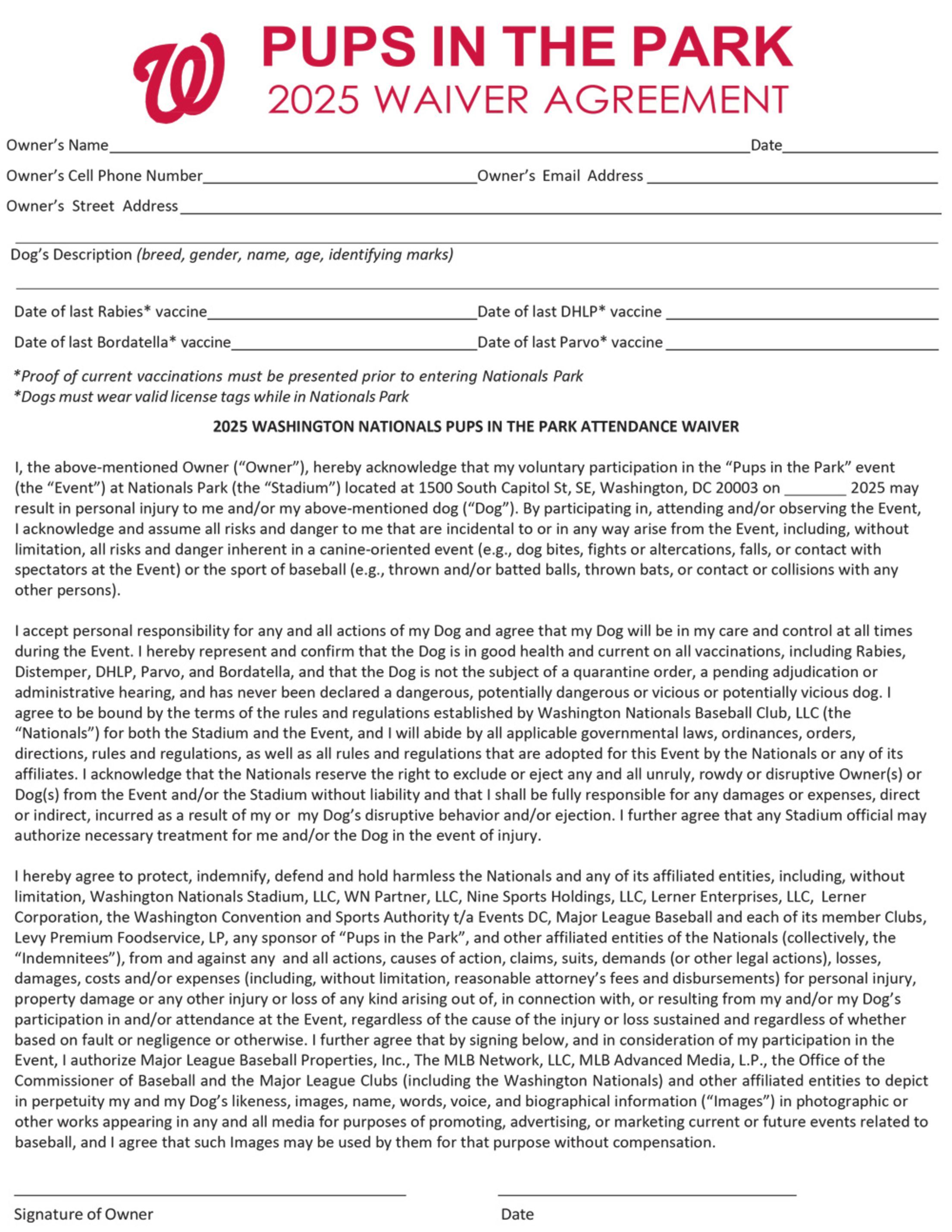 Pups In The Park - 2025 Waiver