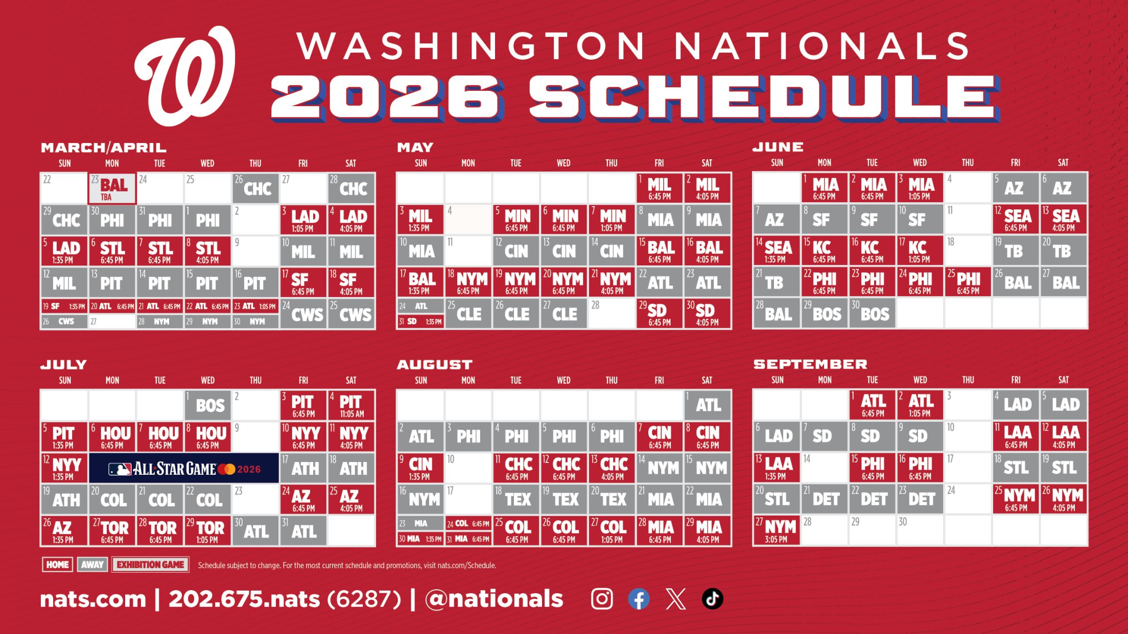 Washington Nationals 2026 Schedule