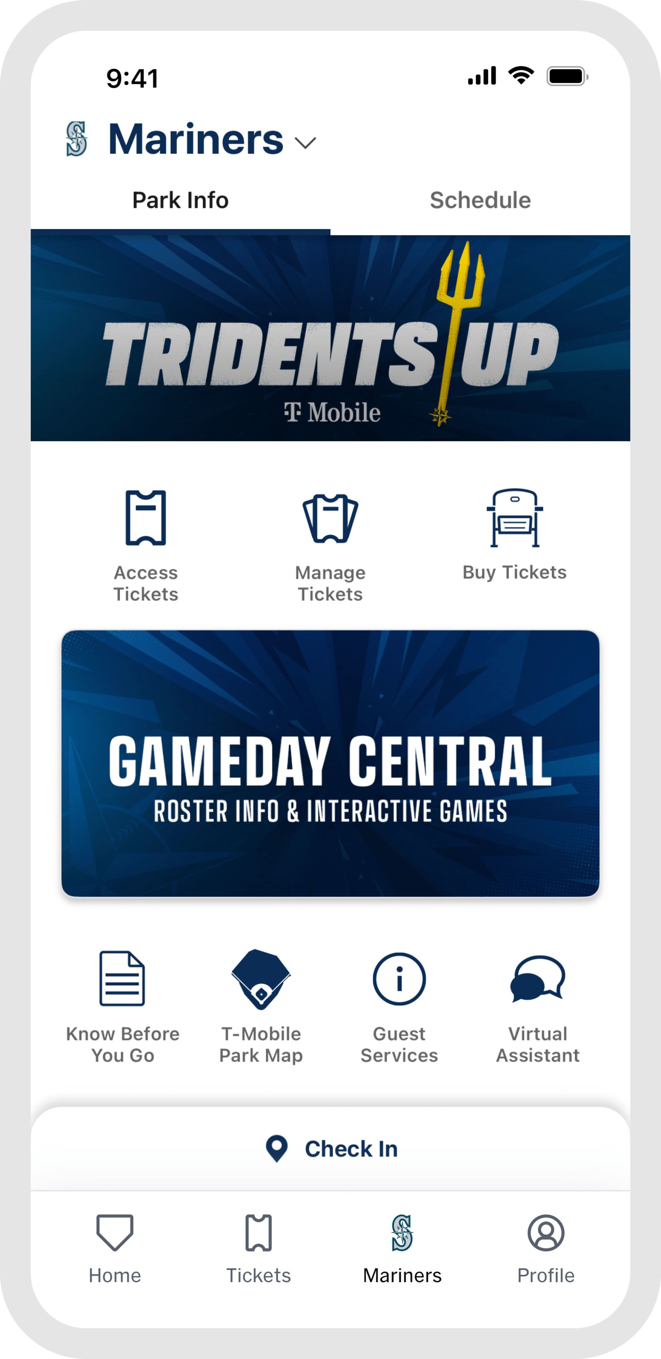Image of Ballpark app Mariners tab