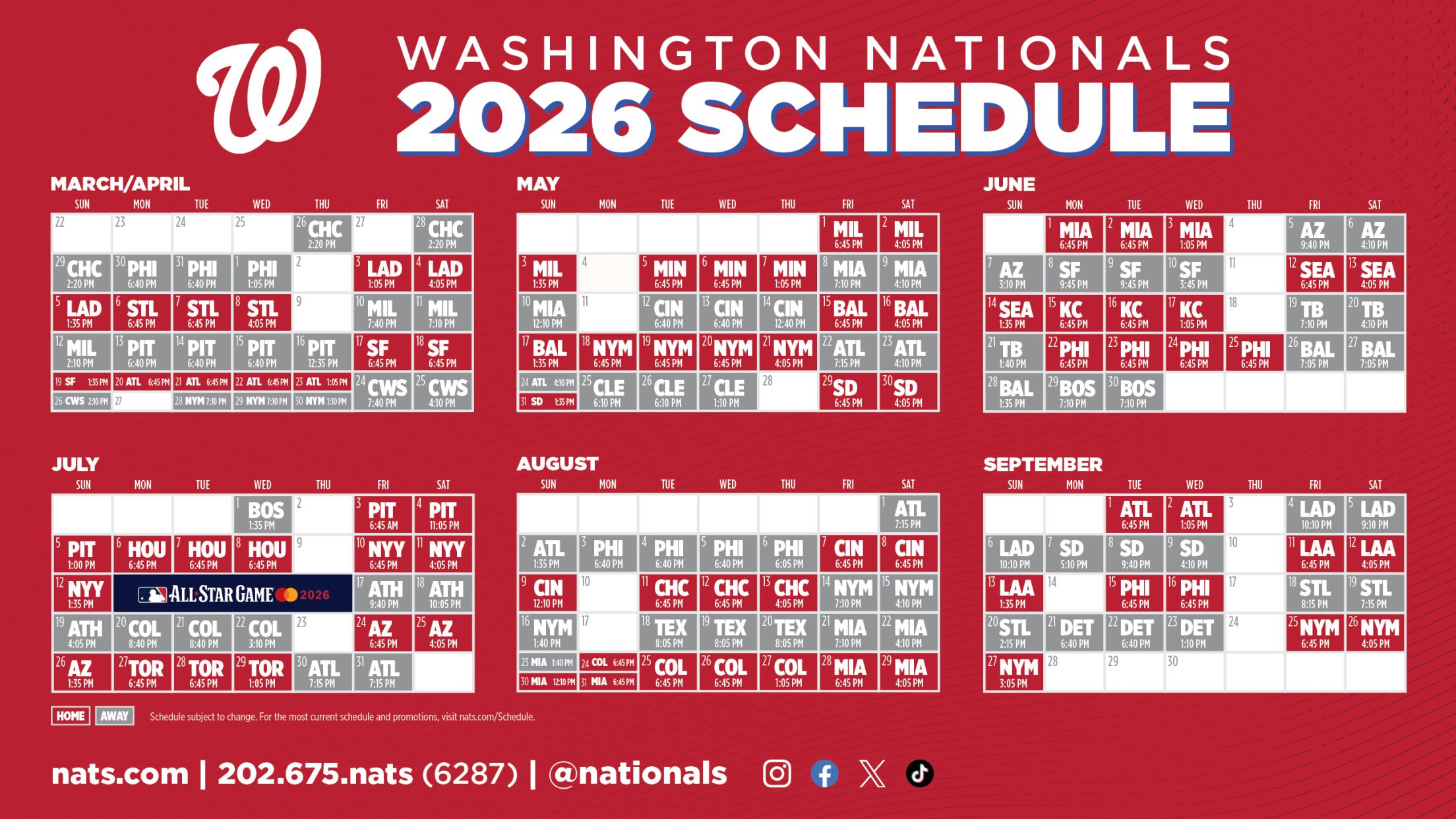 Washington Nationals 2026 Schedule