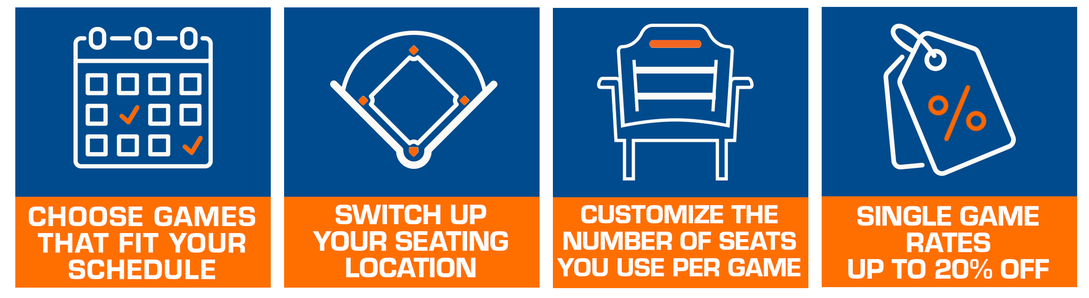Choose games that fit your schedule. Switch up your seating location. Customize the number of seats you use per game. Single game rates up to 20% off.