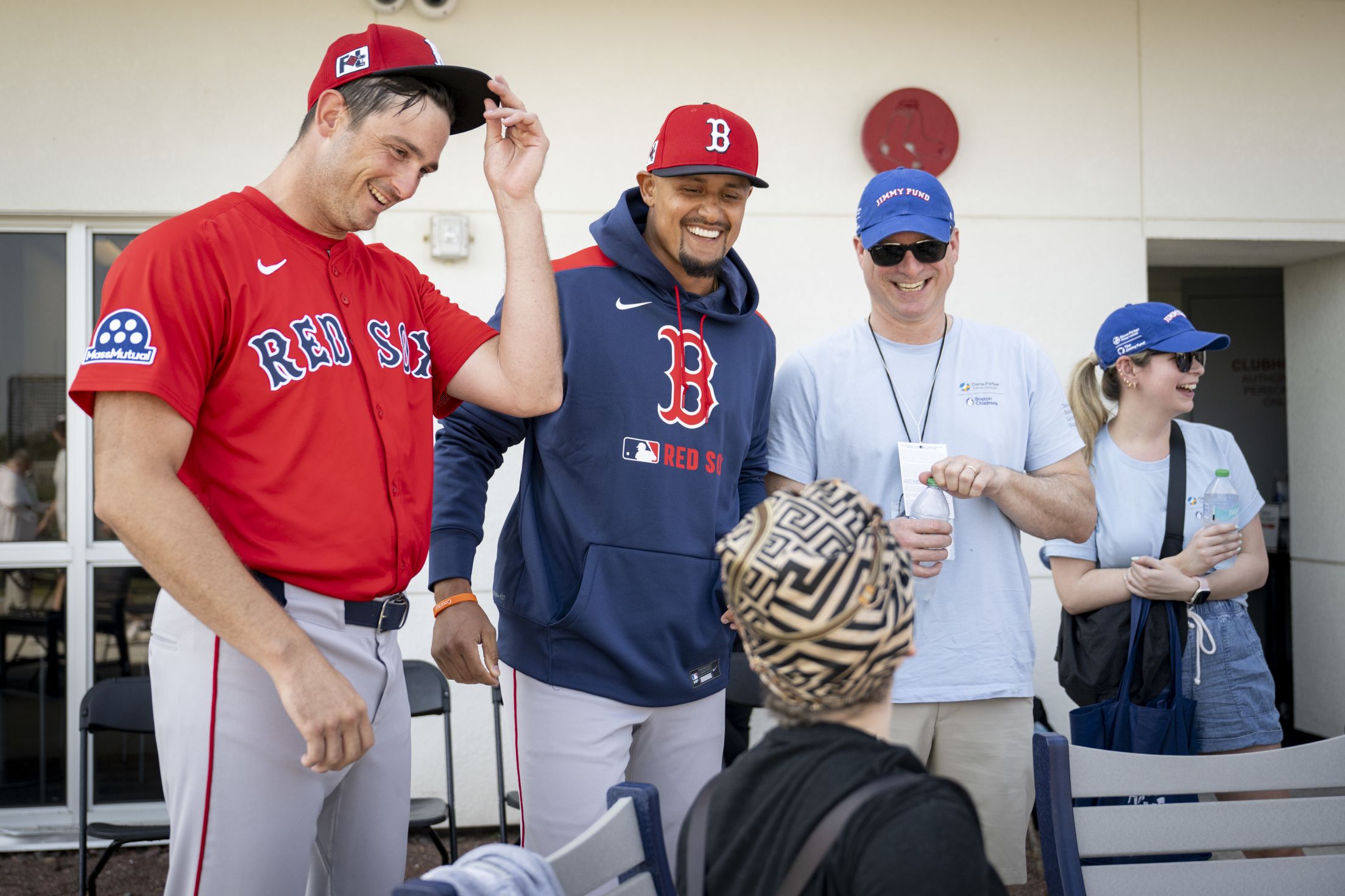Garrett Whitlock talks to a patient as he represents the Red Sox as a Jimmy Fund Captain.