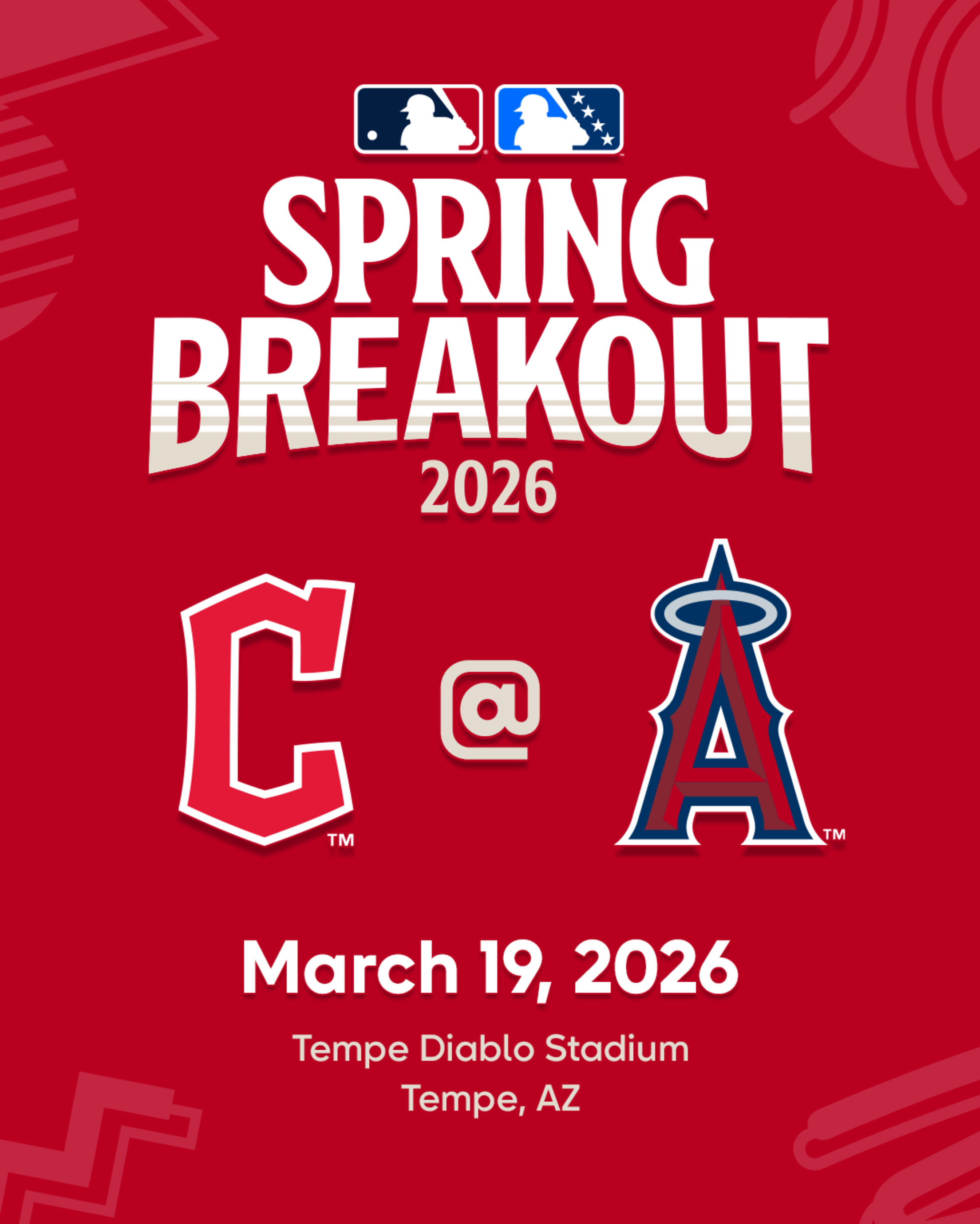 2026 MLB Spring Breakout game - Cleveland Guardians Prospects vs. Los Angeles Angels Prospects. March 19, 2026 at Tempo Diablo Stadium in Tempe, Arizona.