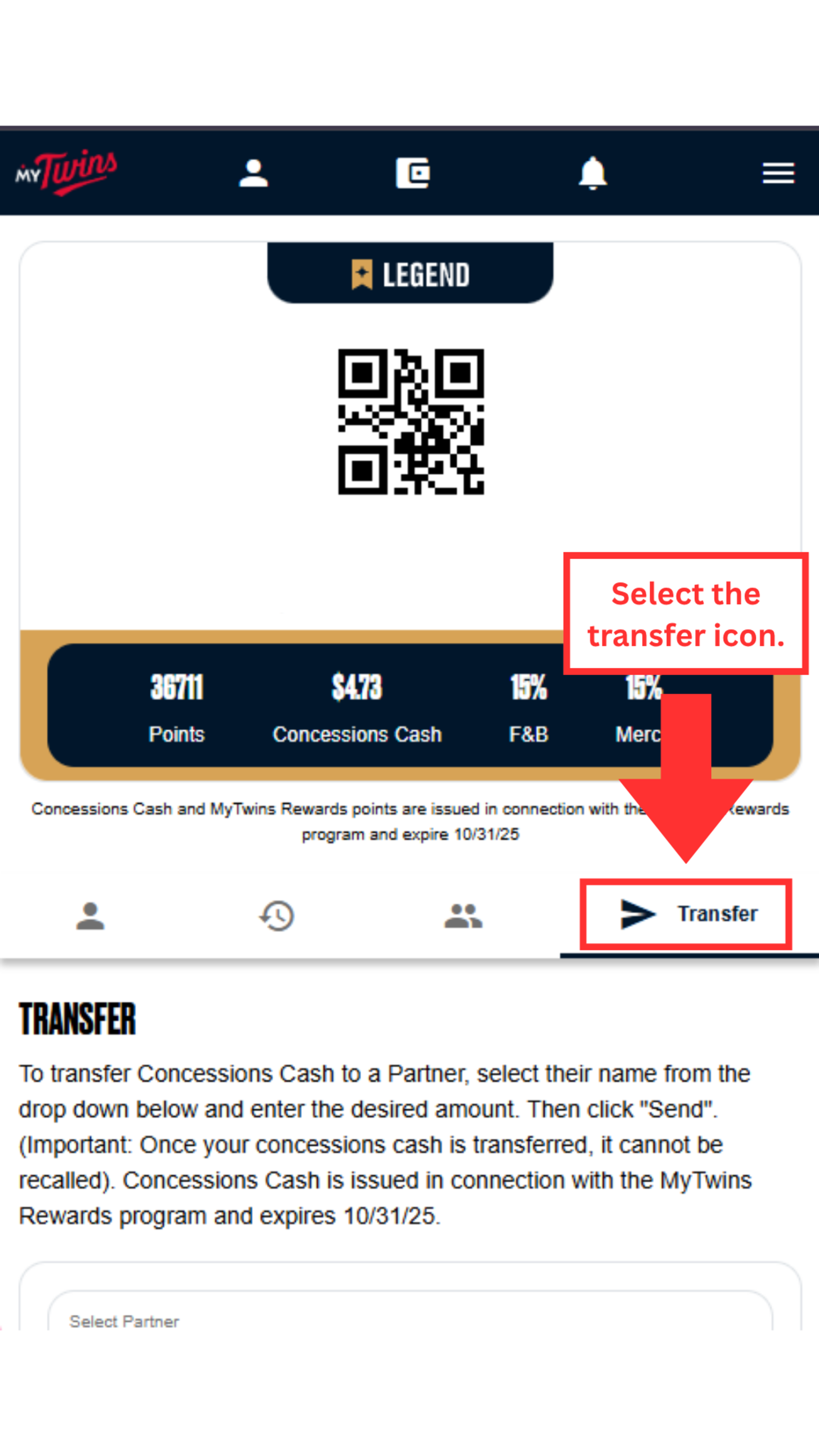 Select the transfer icon.