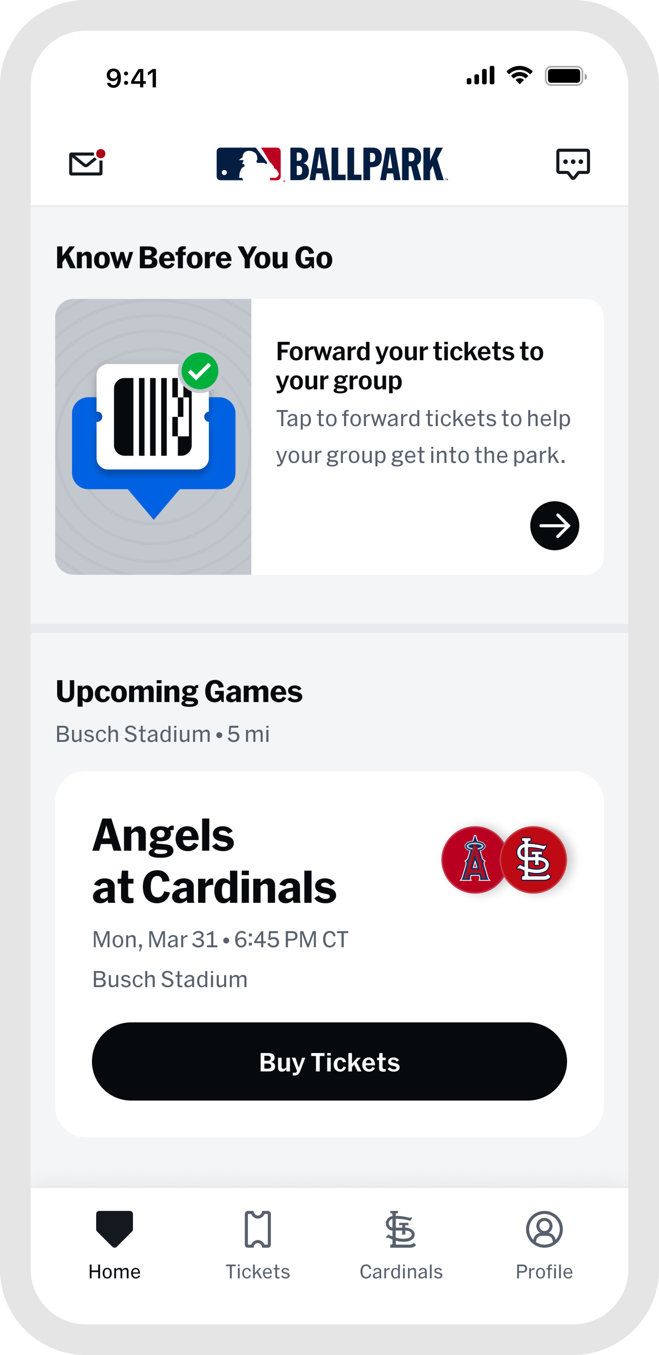 MLB Ballpark app Purchasing Tickets Upcoming Games