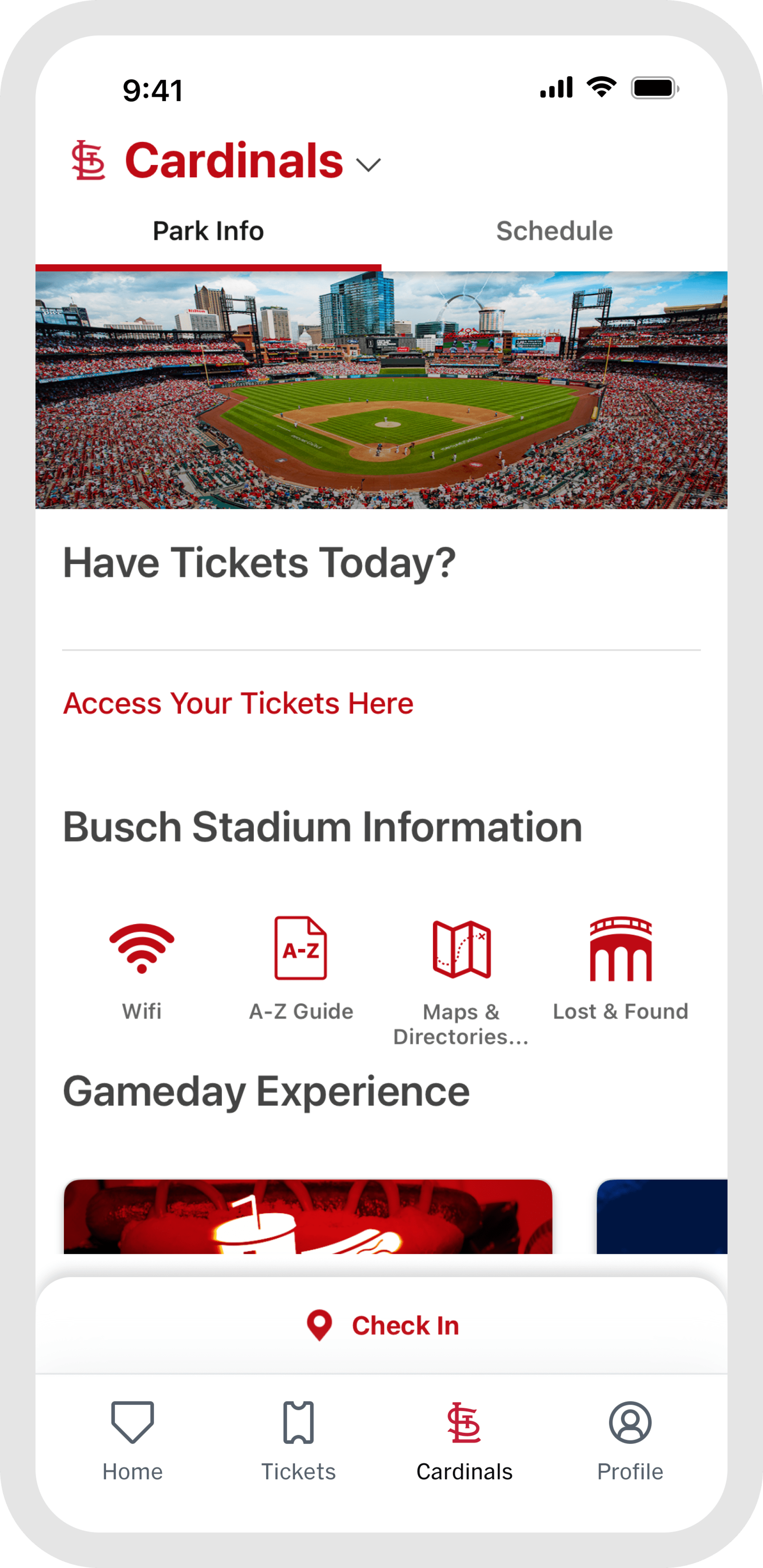 MLB Ballpark app Team Tab