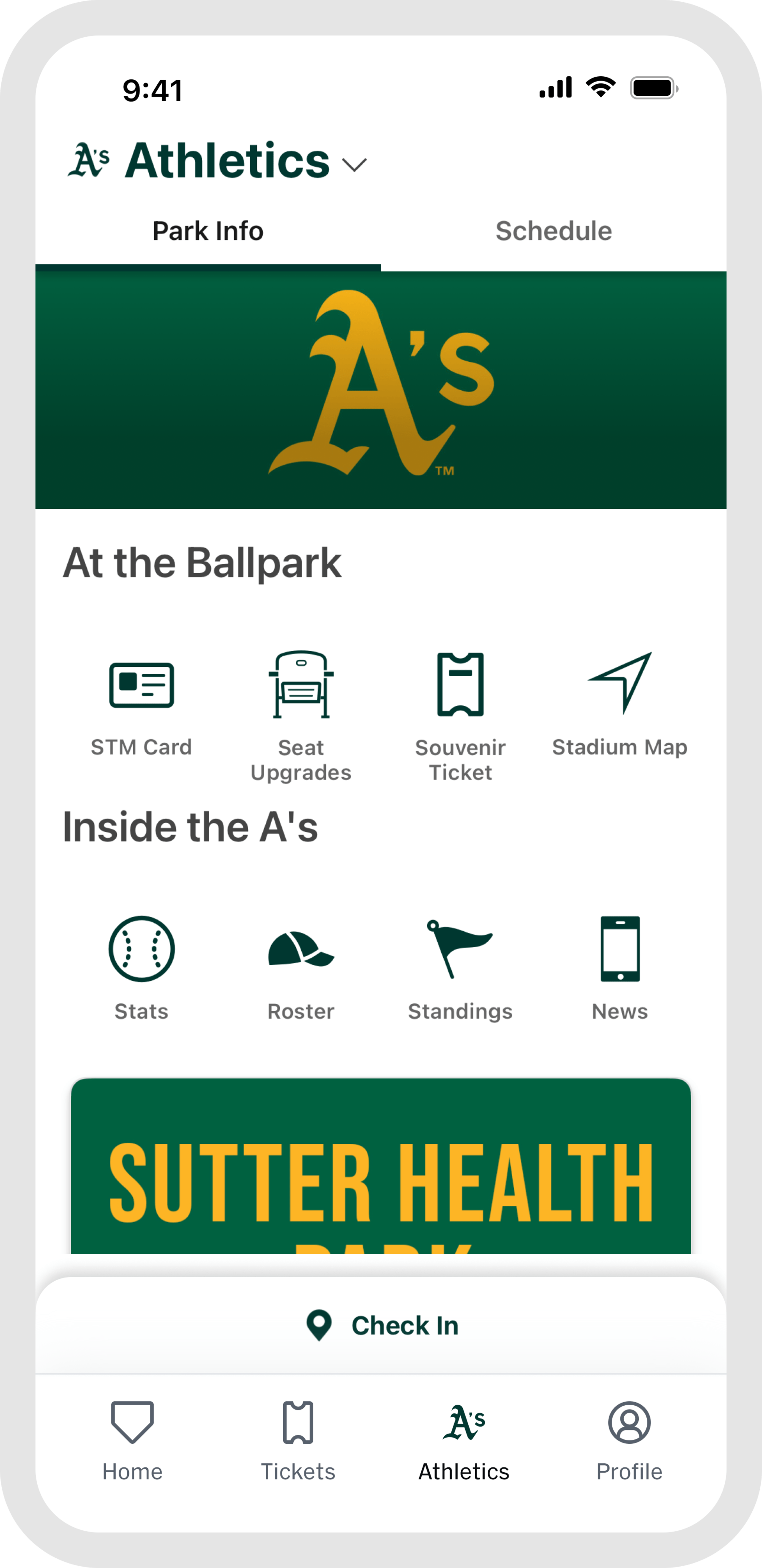 MLB Ballpark app - Team Tab
